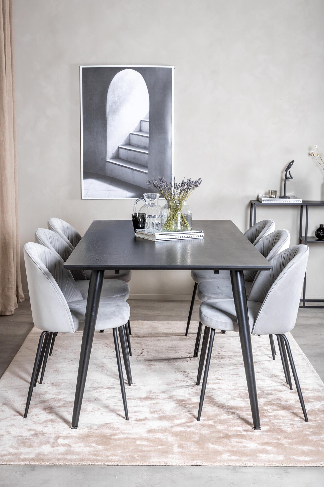Dipp Esszimmerset + Wrinkles 180cm/6St. in Schwarzgrau präsentiert im Onlineshop von KAQTU Design AG. Esszimmerset ist von Venture Home