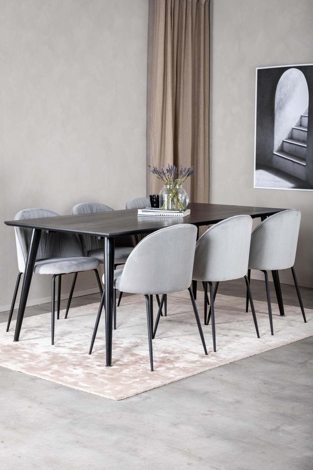 Dipp Esszimmerset + Wrinkles 180cm/6St. in Schwarzgrau präsentiert im Onlineshop von KAQTU Design AG. Esszimmerset ist von Venture Home