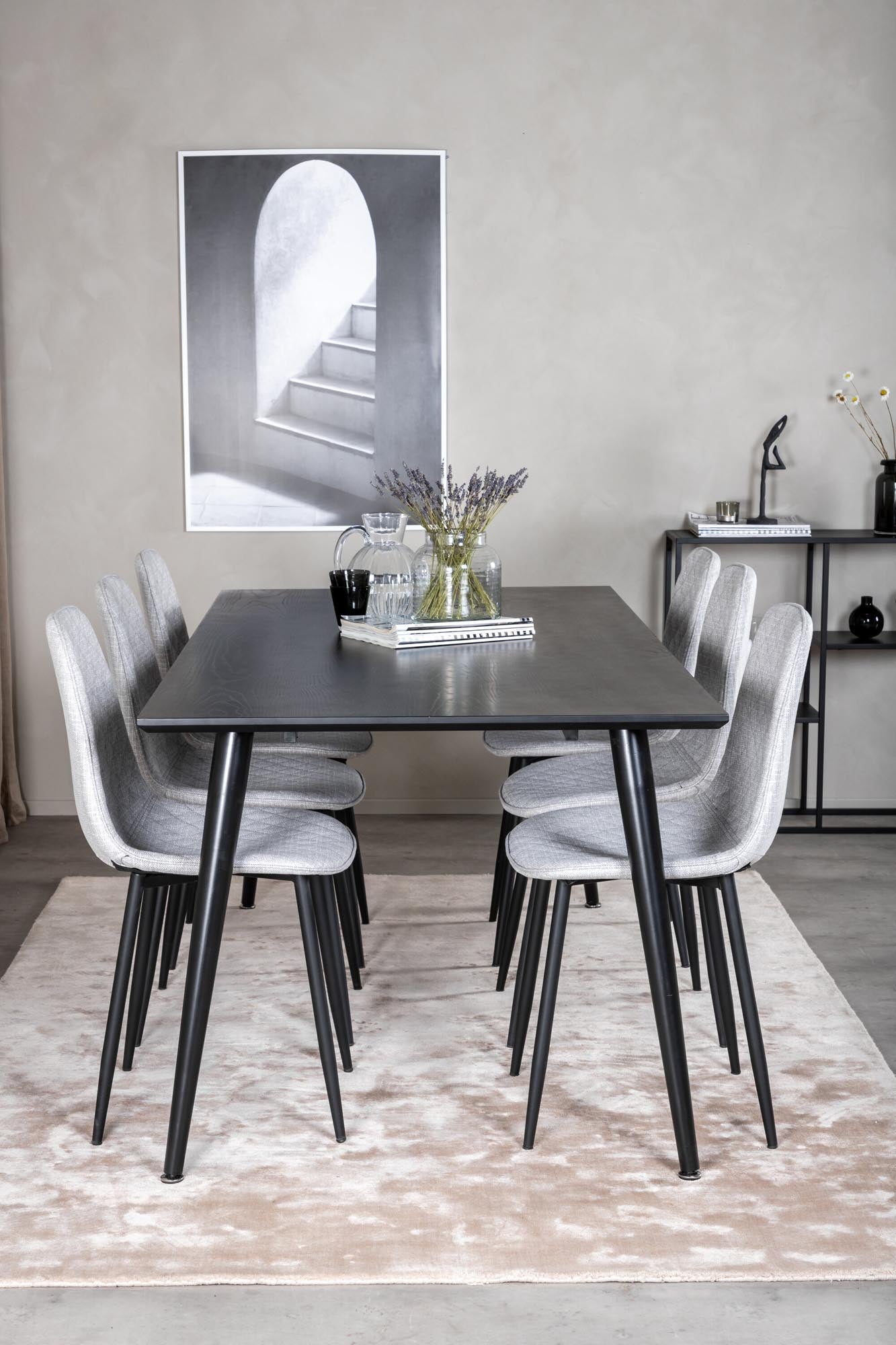 Elegantes Dipp Esszimmerset mit 6 Samtstühlen und 180 cm Tisch, ideal für festliche Anlässe und gemütliche Zusammenkünfte.