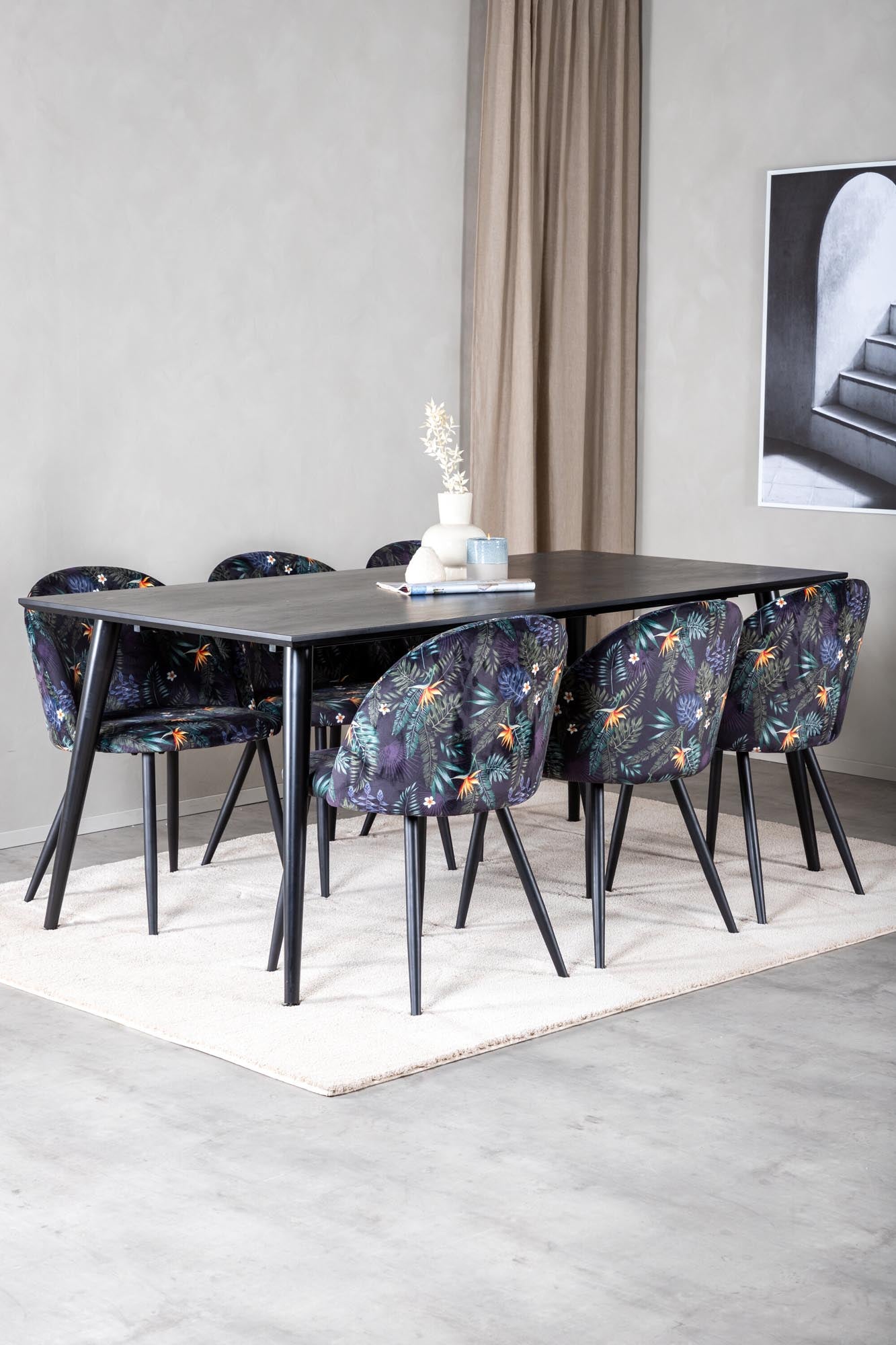 Dipp Esszimmerset + Velvet 180cm/6St. in Schwarz präsentiert im Onlineshop von KAQTU Design AG. Esszimmerset ist von Venture Home