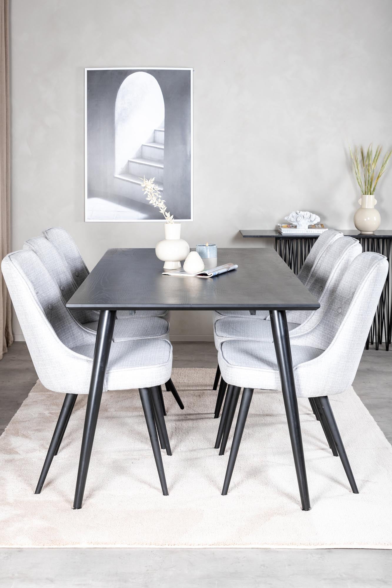 Dipp Esszimmerset + Velvet Deluxe 180cm/6St. in Schwarz / Grau präsentiert im Onlineshop von KAQTU Design AG. Esszimmerset ist von Venture Home