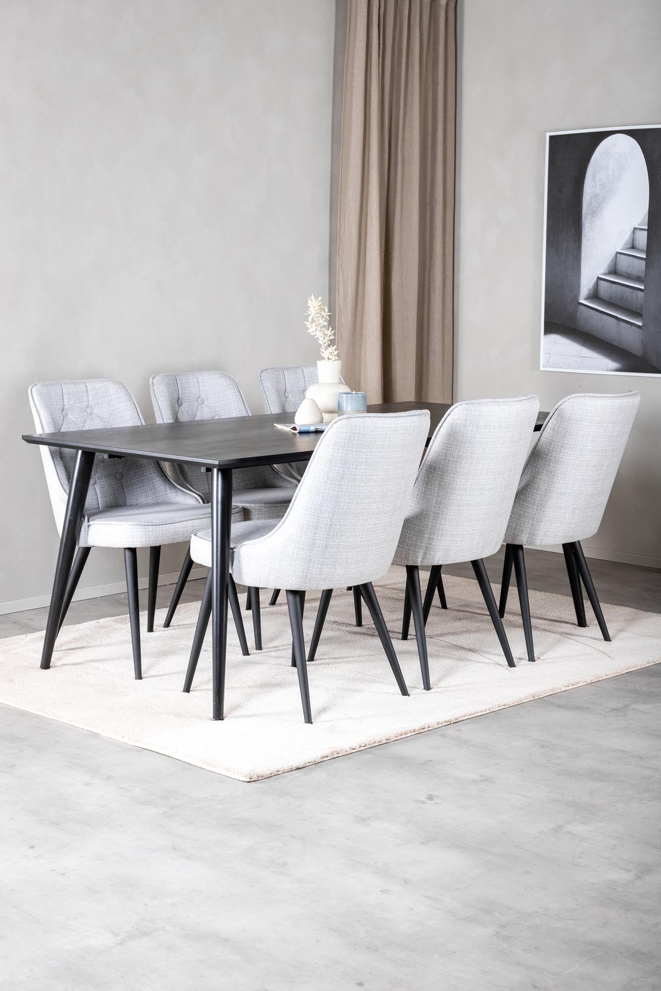 Dipp Esszimmerset + Velvet Deluxe 180cm/6St. in Schwarz / Grau präsentiert im Onlineshop von KAQTU Design AG. Esszimmerset ist von Venture Home