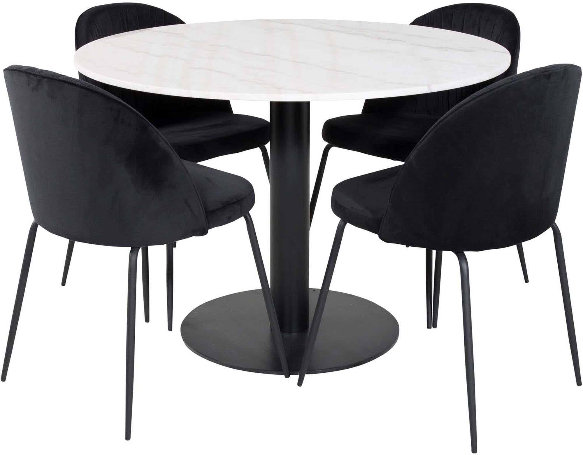 Estelle Esszimmerset + Wrinkles ⌀106cm/4St. in Weiss / Schwarz präsentiert im Onlineshop von KAQTU Design AG. Esszimmerset ist von Venture Home