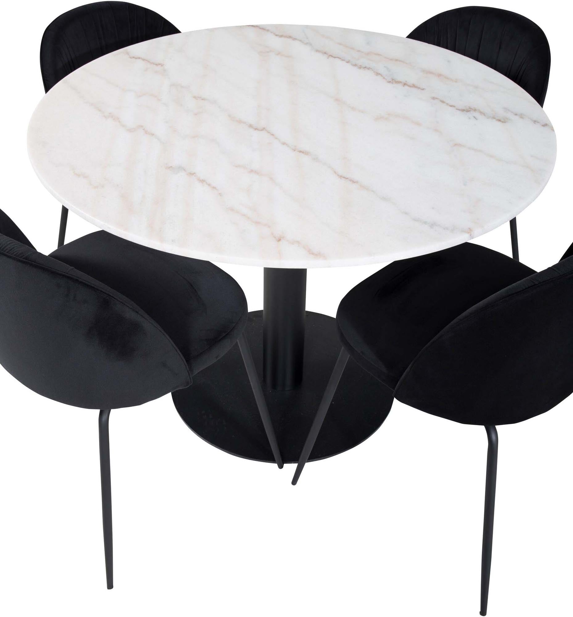 Estelle Esszimmerset + Wrinkles ⌀106cm/4St. in Weiss / Schwarz präsentiert im Onlineshop von KAQTU Design AG. Esszimmerset ist von Venture Home