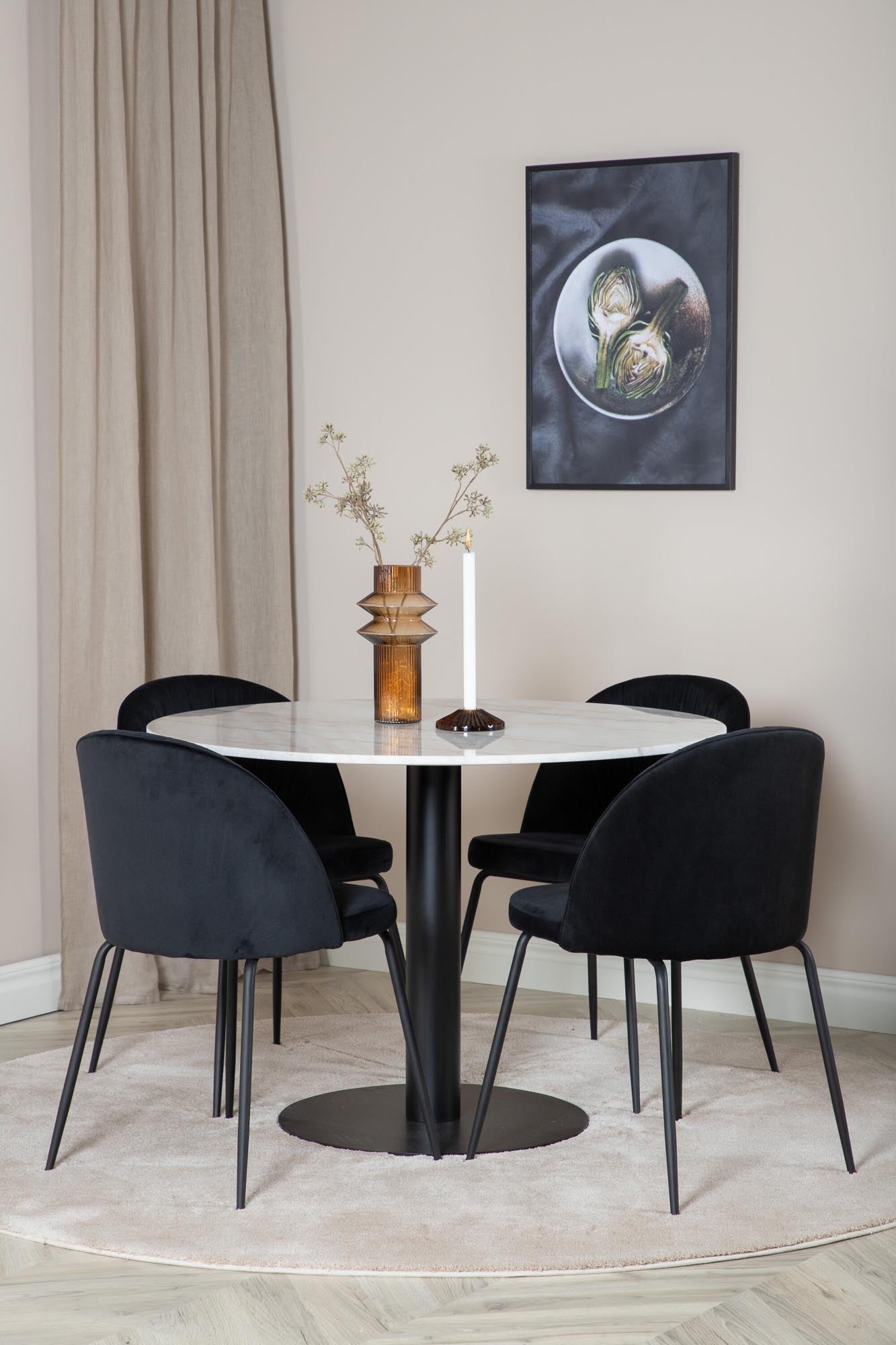 Estelle Esszimmerset + Wrinkles ⌀106cm/4St. in Weiss / Schwarz präsentiert im Onlineshop von KAQTU Design AG. Esszimmerset ist von Venture Home