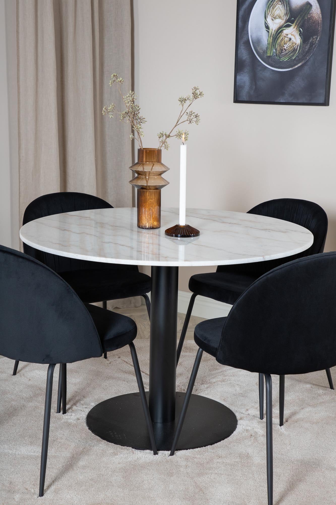 Estelle Esszimmerset + Wrinkles ⌀106cm/4St. in Weiss / Schwarz präsentiert im Onlineshop von KAQTU Design AG. Esszimmerset ist von Venture Home