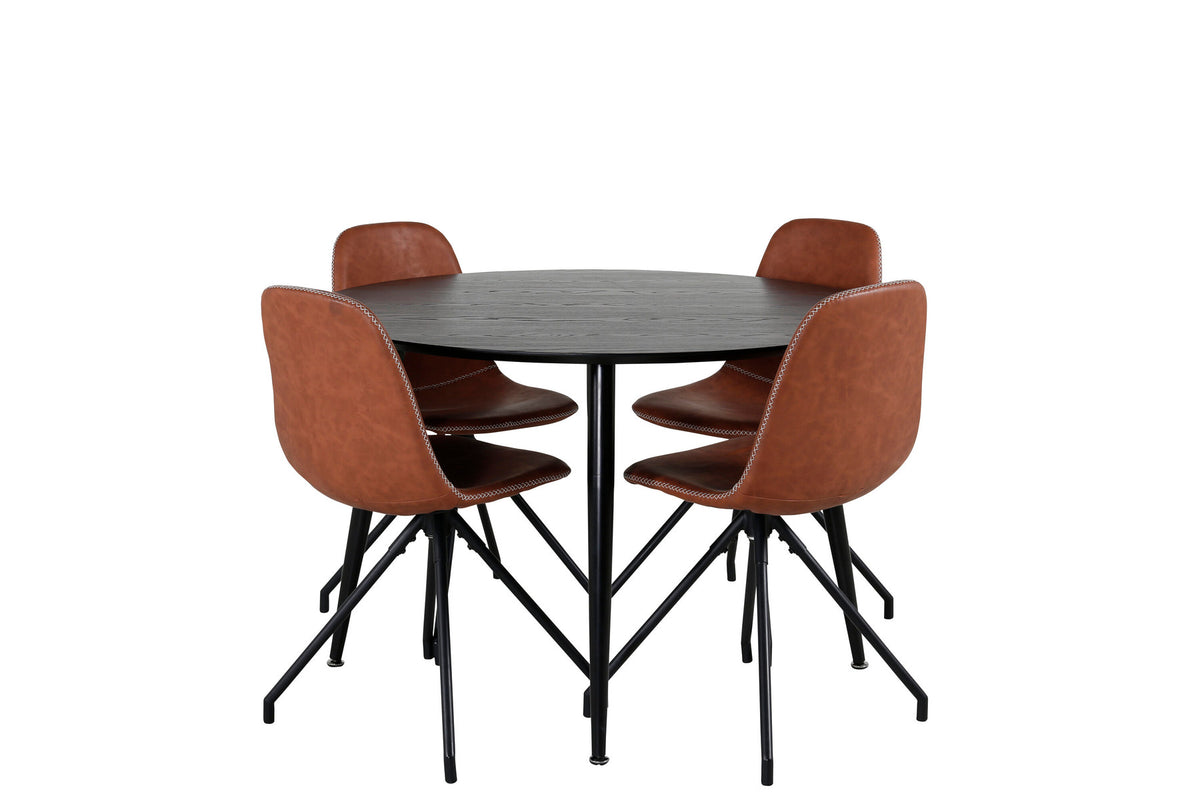 Dipp Esszimmerset + Polar ⌀115cm/4St. in Schwarz Braun präsentiert im Onlineshop von KAQTU Design AG. Esszimmerset ist von Venture Home