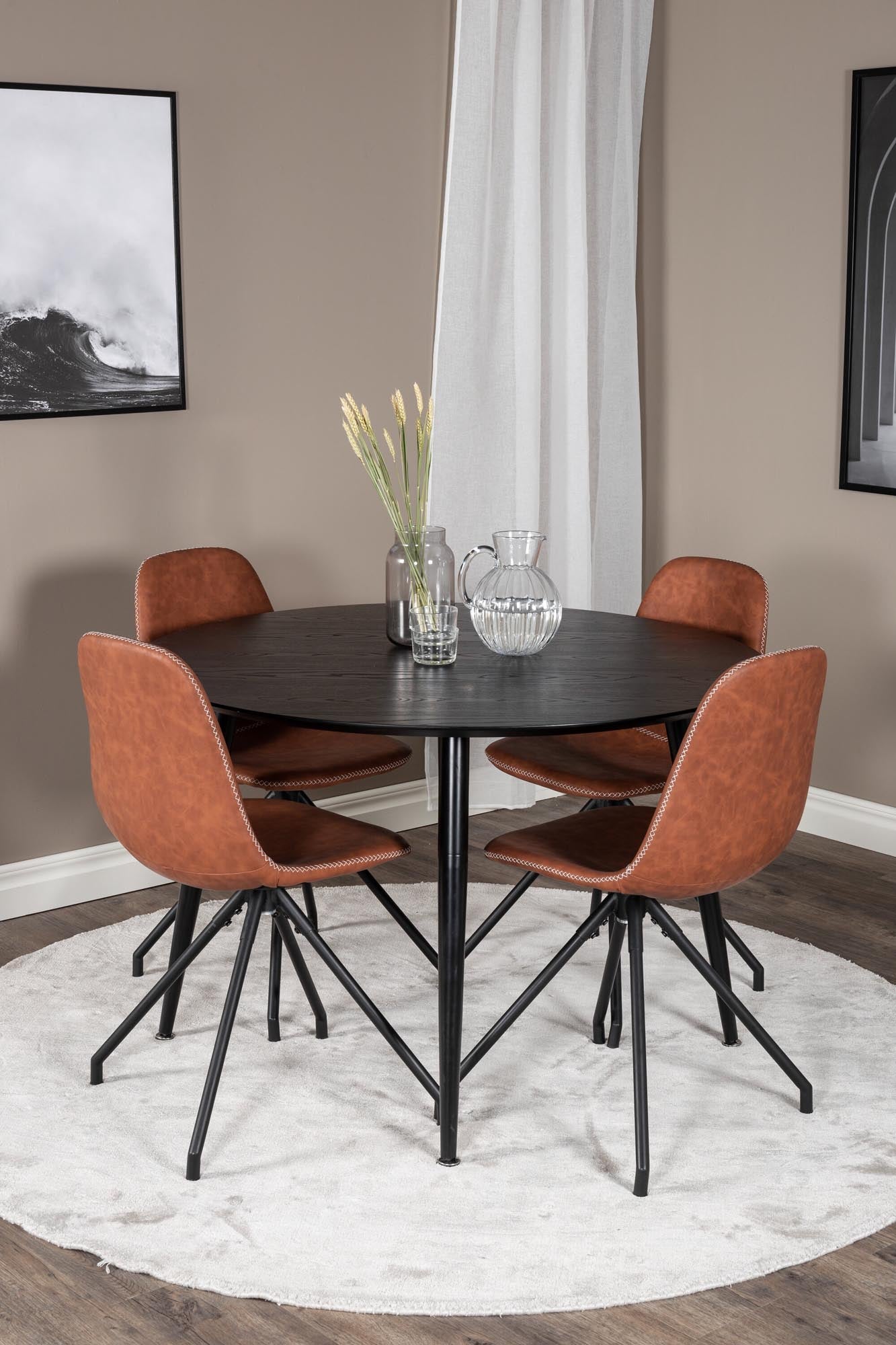 Dipp Esszimmerset + Polar ⌀115cm/4St. in Schwarz Braun präsentiert im Onlineshop von KAQTU Design AG. Esszimmerset ist von Venture Home