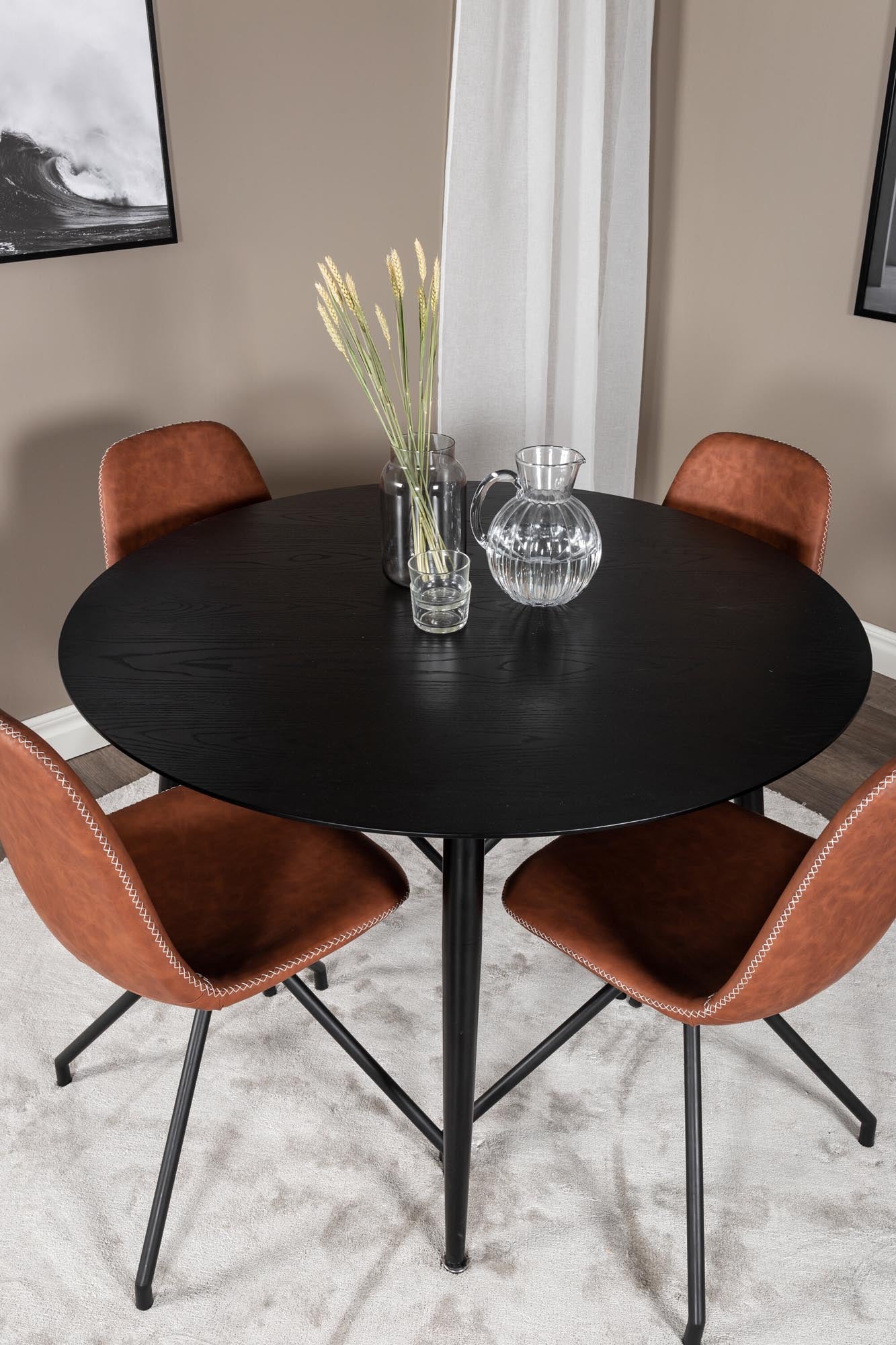 Dipp Esszimmerset + Polar ⌀115cm/4St. in Schwarz Braun präsentiert im Onlineshop von KAQTU Design AG. Esszimmerset ist von Venture Home
