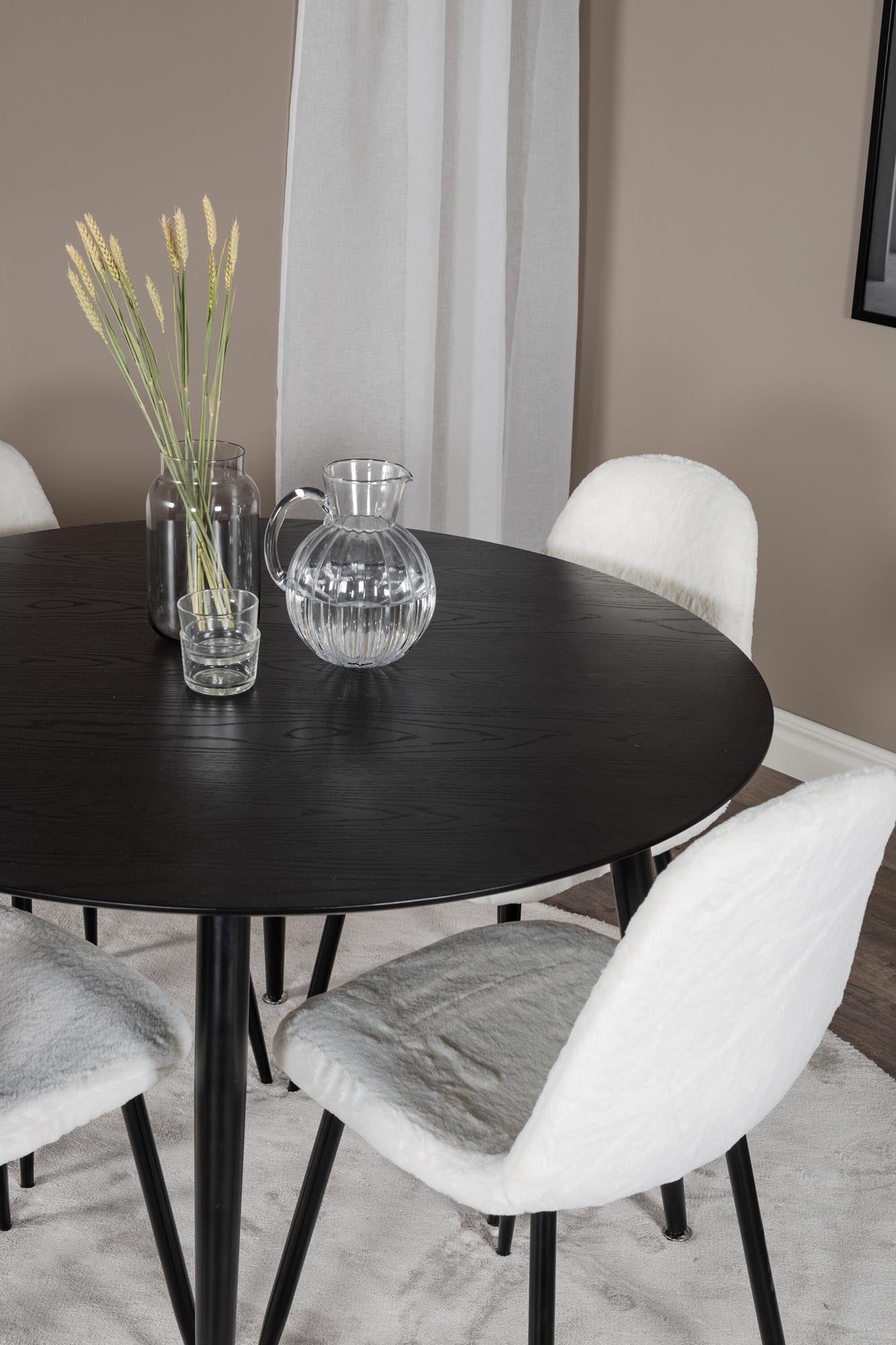 Dipp Esszimmerset + Polar Fluff ⌀115cm/4St. in Schwarz-Weiss präsentiert im Onlineshop von KAQTU Design AG. Esszimmerset ist von Venture Home