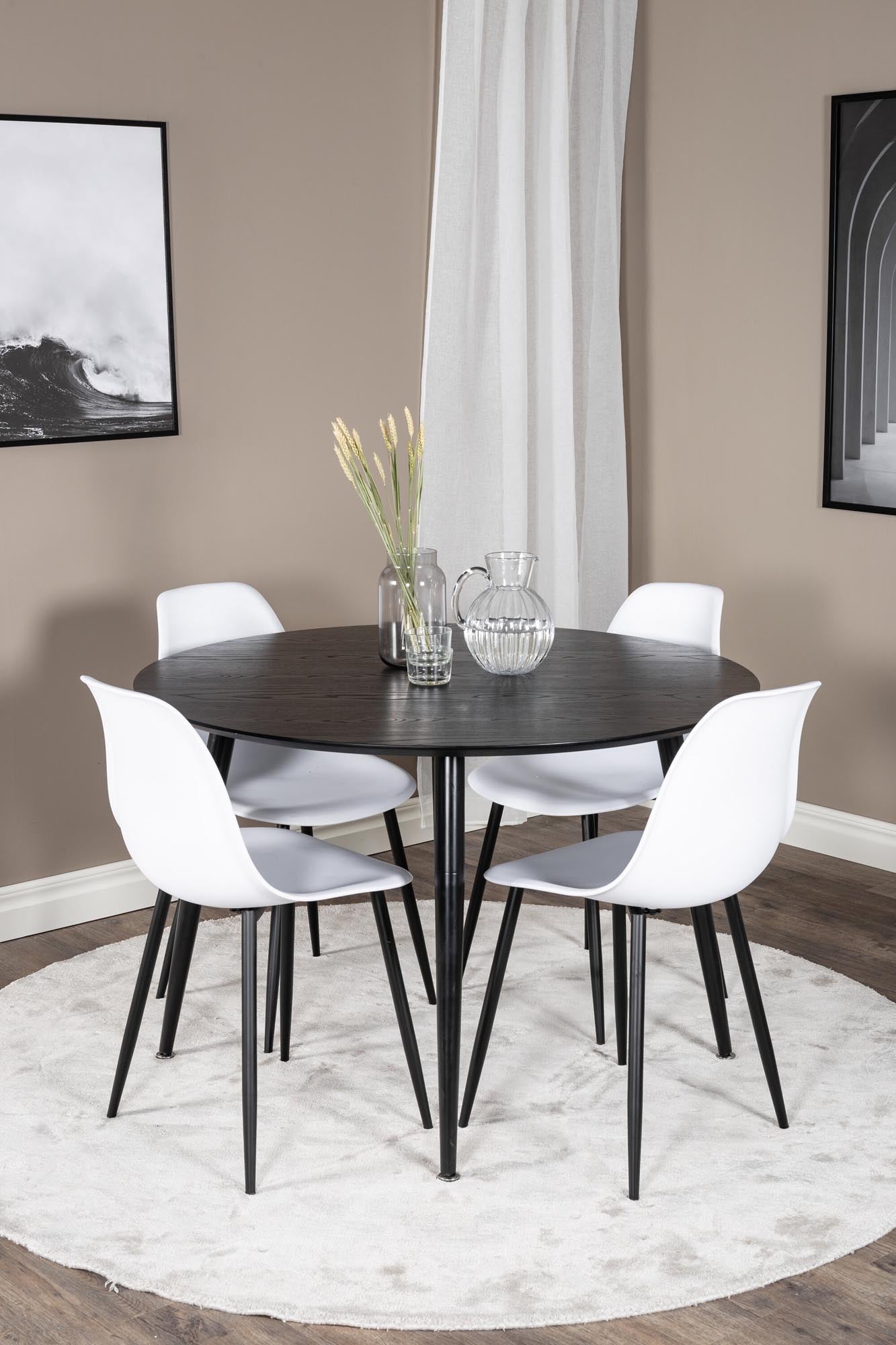 Dipp Esszimmerset + Polar Plastic ⌀115cm/4St. in Schwarz-Weiss präsentiert im Onlineshop von KAQTU Design AG. Esszimmerset ist von Venture Home