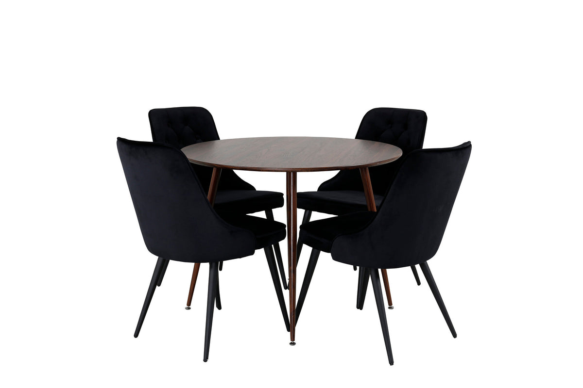 Plaza Esszimerset + Velvet Deluxe ⌀100cm/4St. in Braun / Schwarz präsentiert im Onlineshop von KAQTU Design AG. Esszimmerset ist von Venture Home