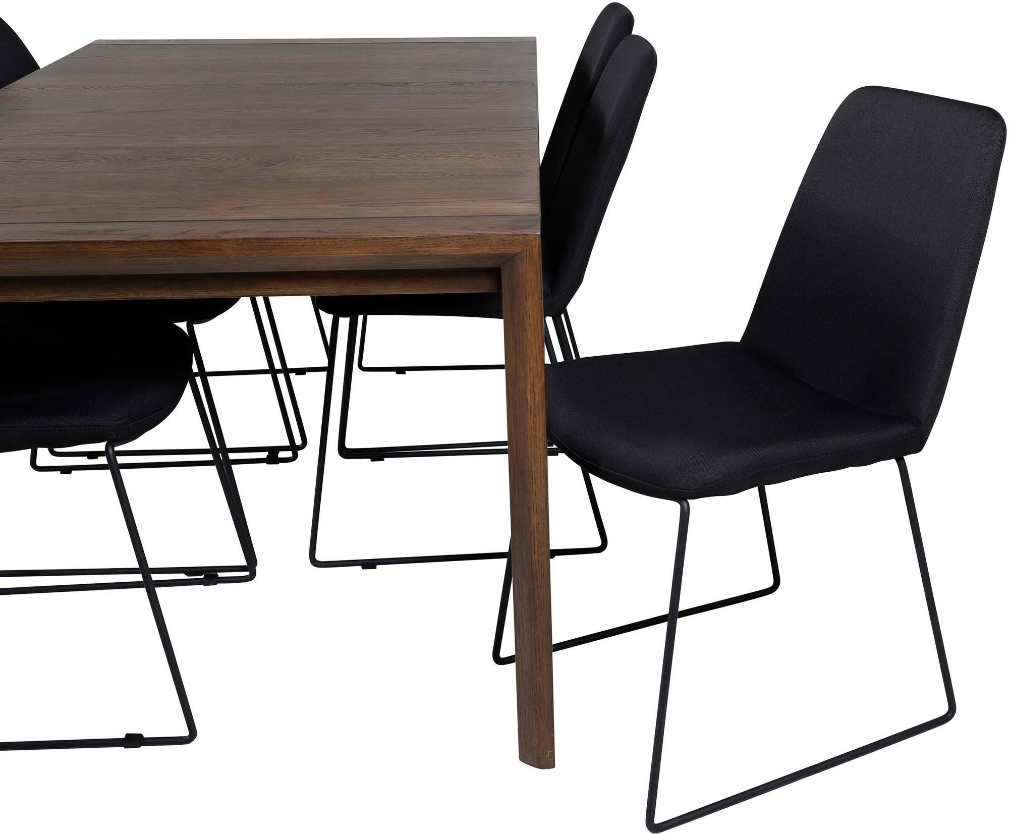 Venture Home: Ausziehbares Esszimmerset im Eichen-Look mit komfortablen Muce-Stühlen für elegante Familienfeiern und gemütliche Abende.