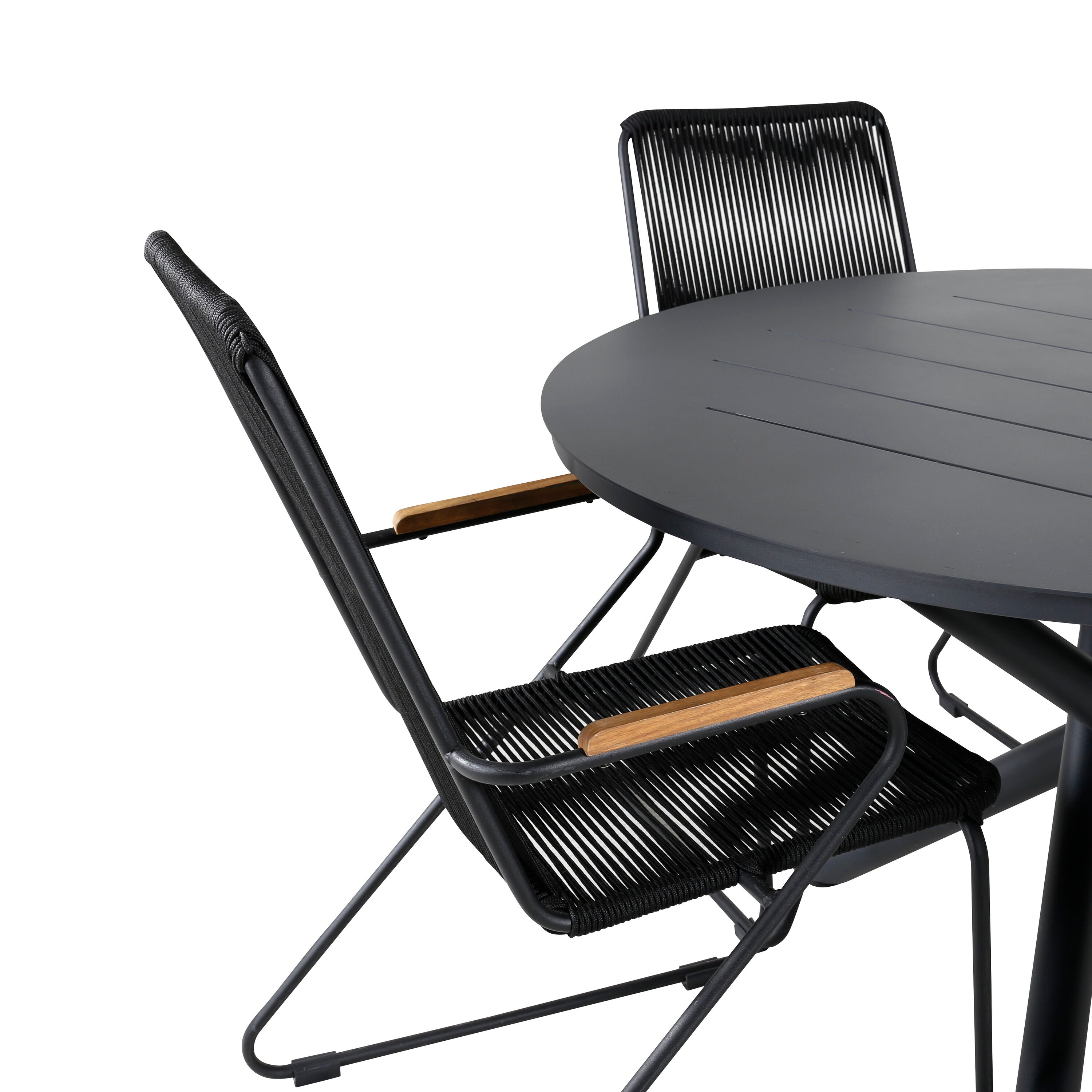 Alma Outdoor-Tischset + Bois ⌀120cm/4St. in Schwarz präsentiert im Onlineshop von KAQTU Design AG. Gartentischset ist von Venture Home