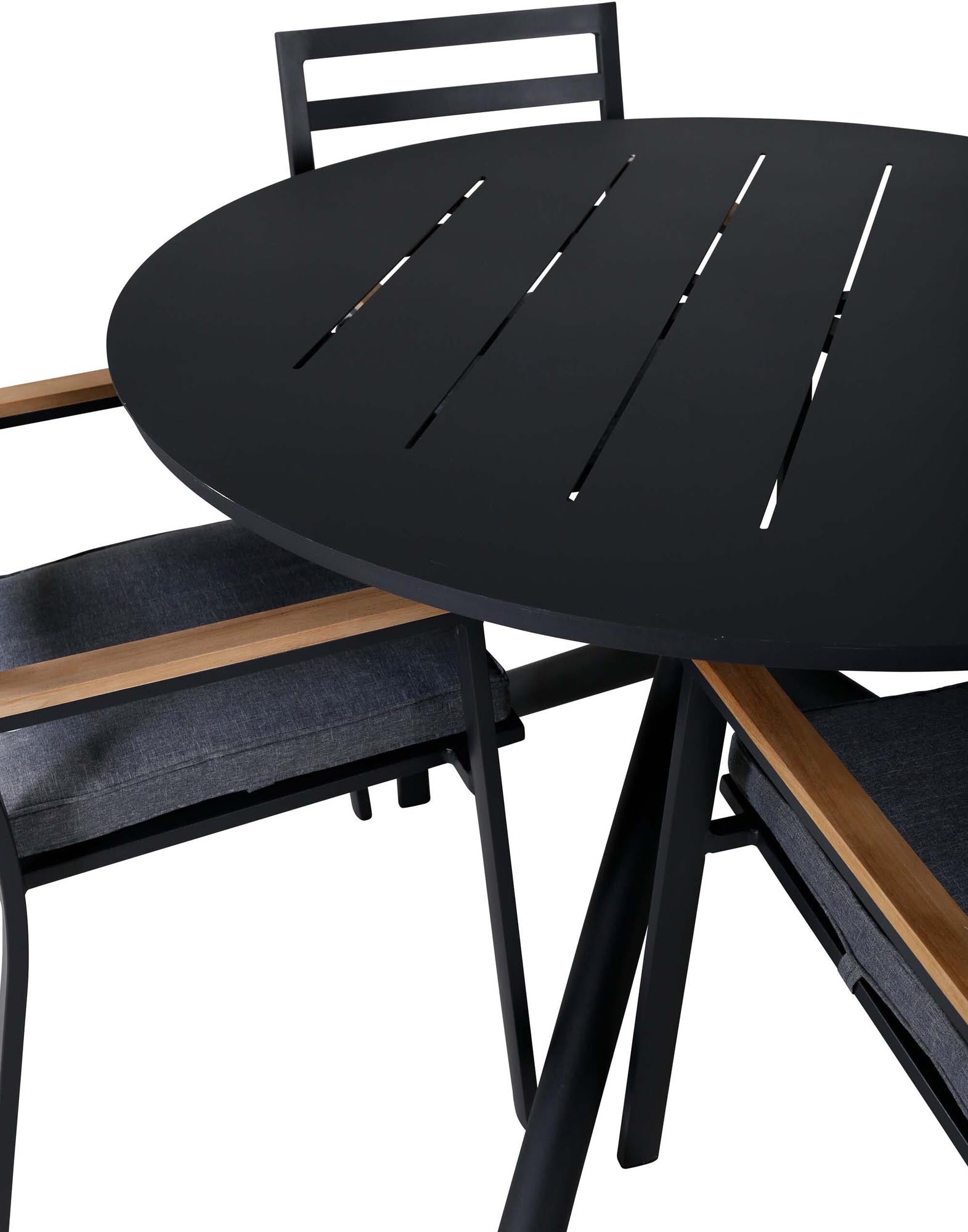 Alma Outdoor-Tischset + Brasilia ⌀120cm/4St. in Schwarz präsentiert im Onlineshop von KAQTU Design AG. Gartentischset ist von Venture Home