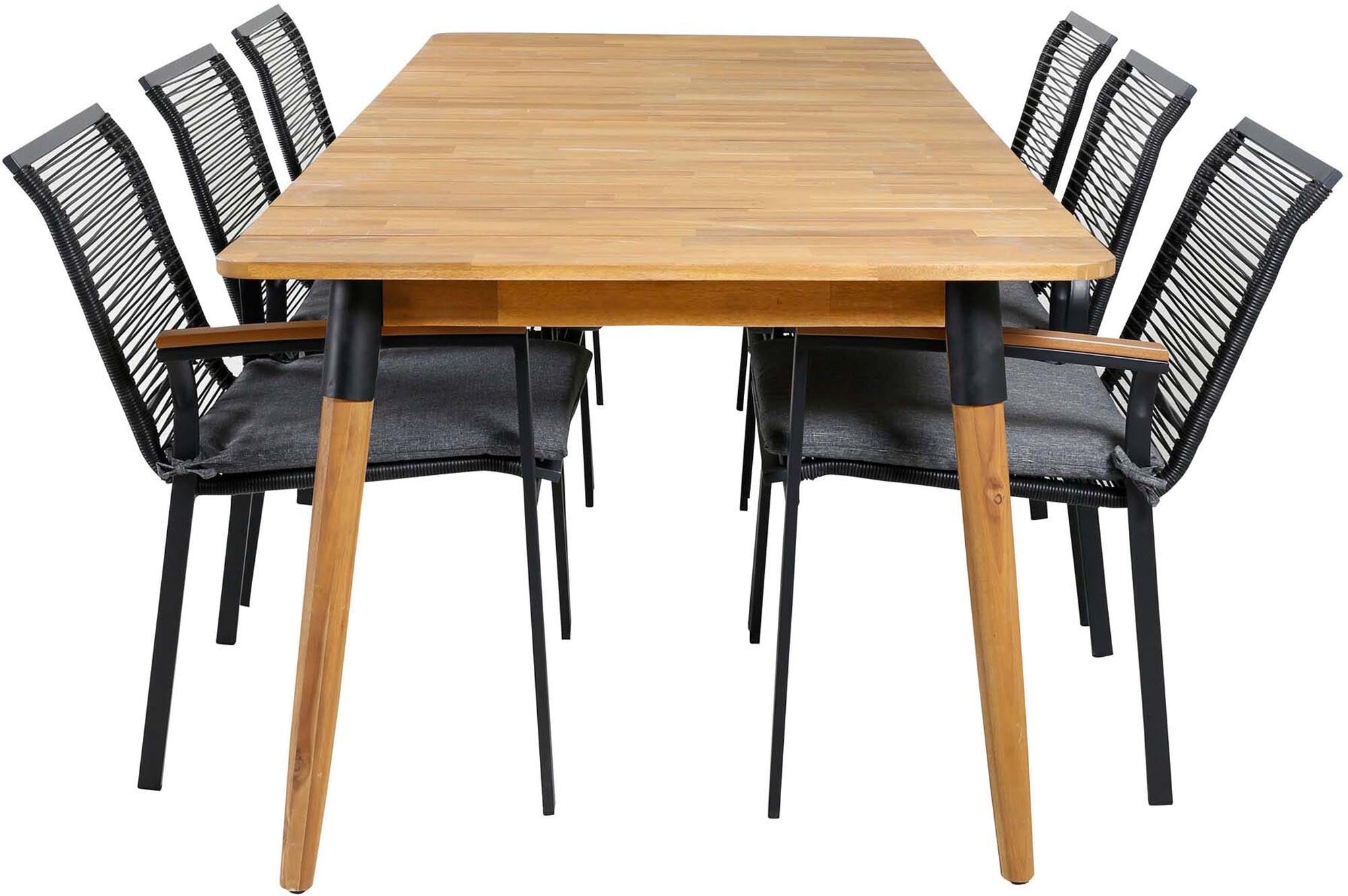 Julian Outdoor-Tischset + Dallas 210cm/6St. in Schwarz, Natur präsentiert im Onlineshop von KAQTU Design AG. Gartentischset ist von Venture Home