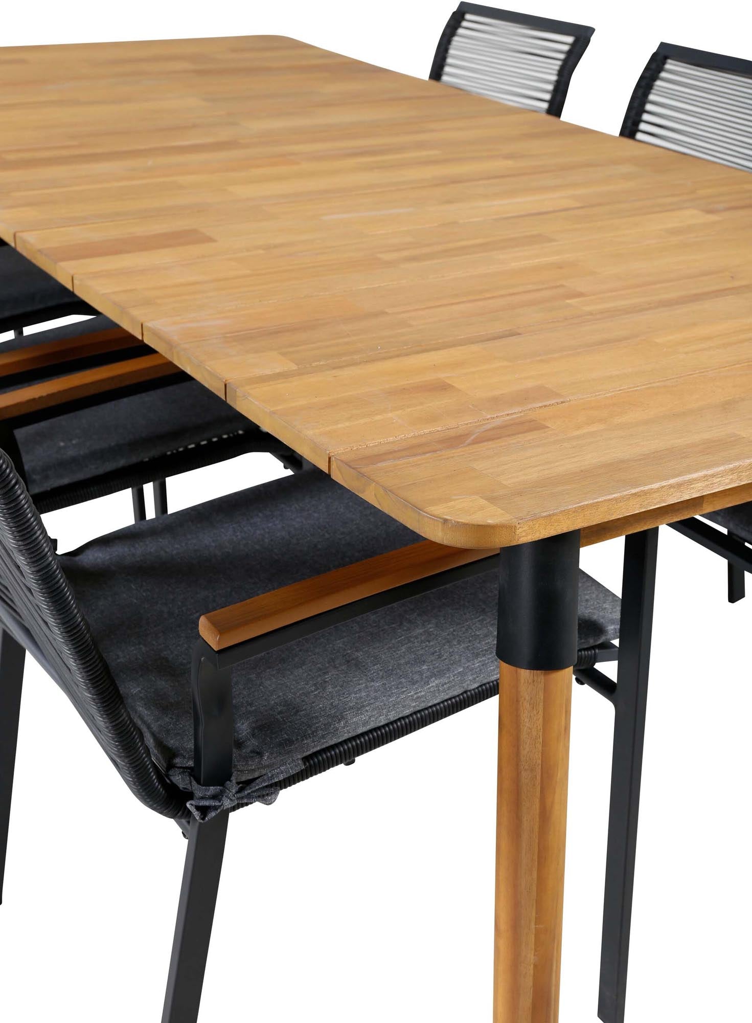 Julian Outdoor-Tischset + Dallas 210cm/6St. in Schwarz, Natur präsentiert im Onlineshop von KAQTU Design AG. Gartentischset ist von Venture Home