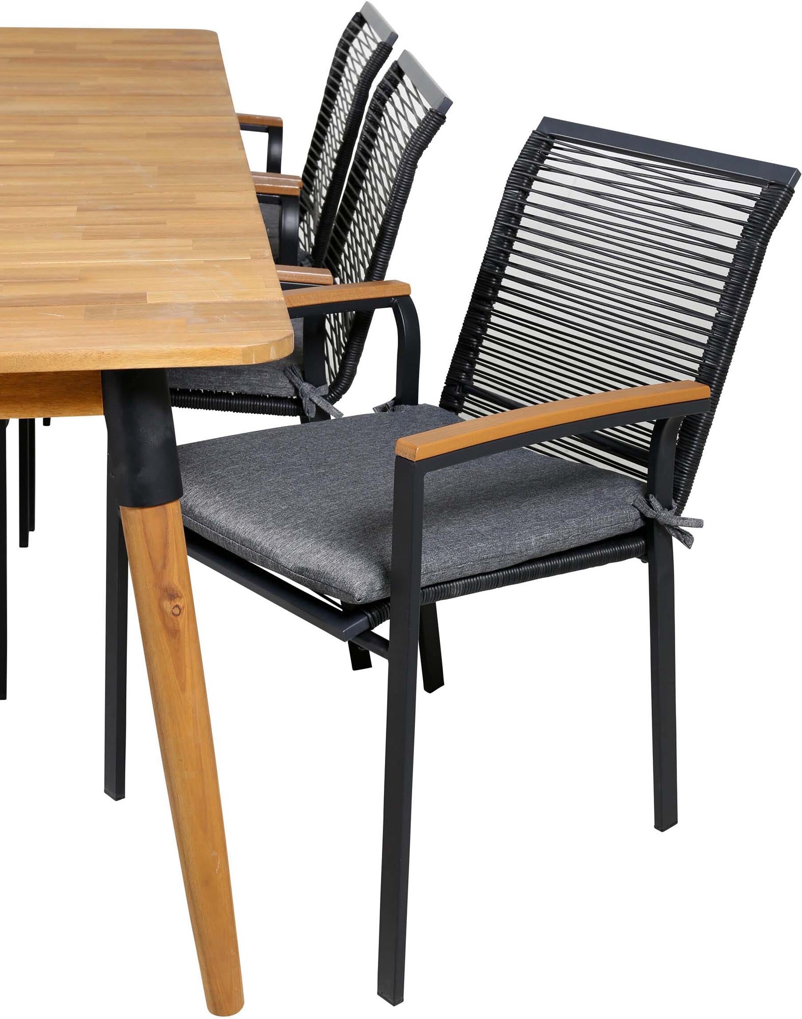 Julian Outdoor-Tischset + Dallas 210cm/6St. in Schwarz, Natur präsentiert im Onlineshop von KAQTU Design AG. Gartentischset ist von Venture Home