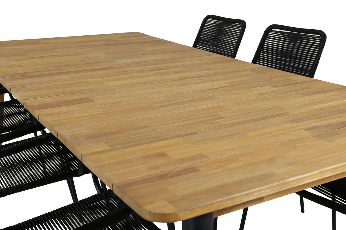 Julian Outdoor-Tischset + Lindos Armchair 210cm/6St. in Schwarz präsentiert im Onlineshop von KAQTU Design AG. Gartentischset ist von Venture Home