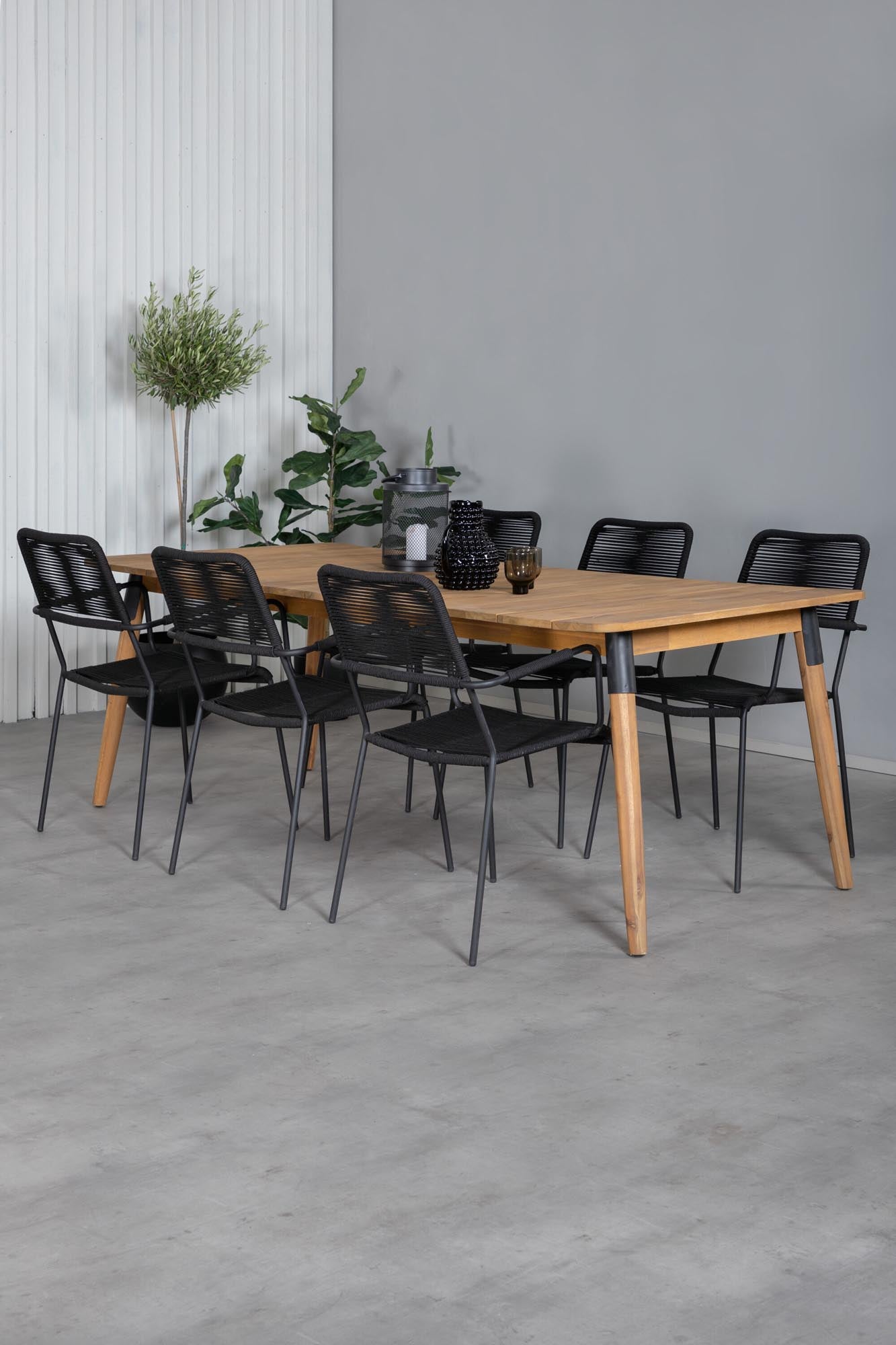 Stilvolles Julian Tischset mit 6 Lindos Stühlen für den Garten.