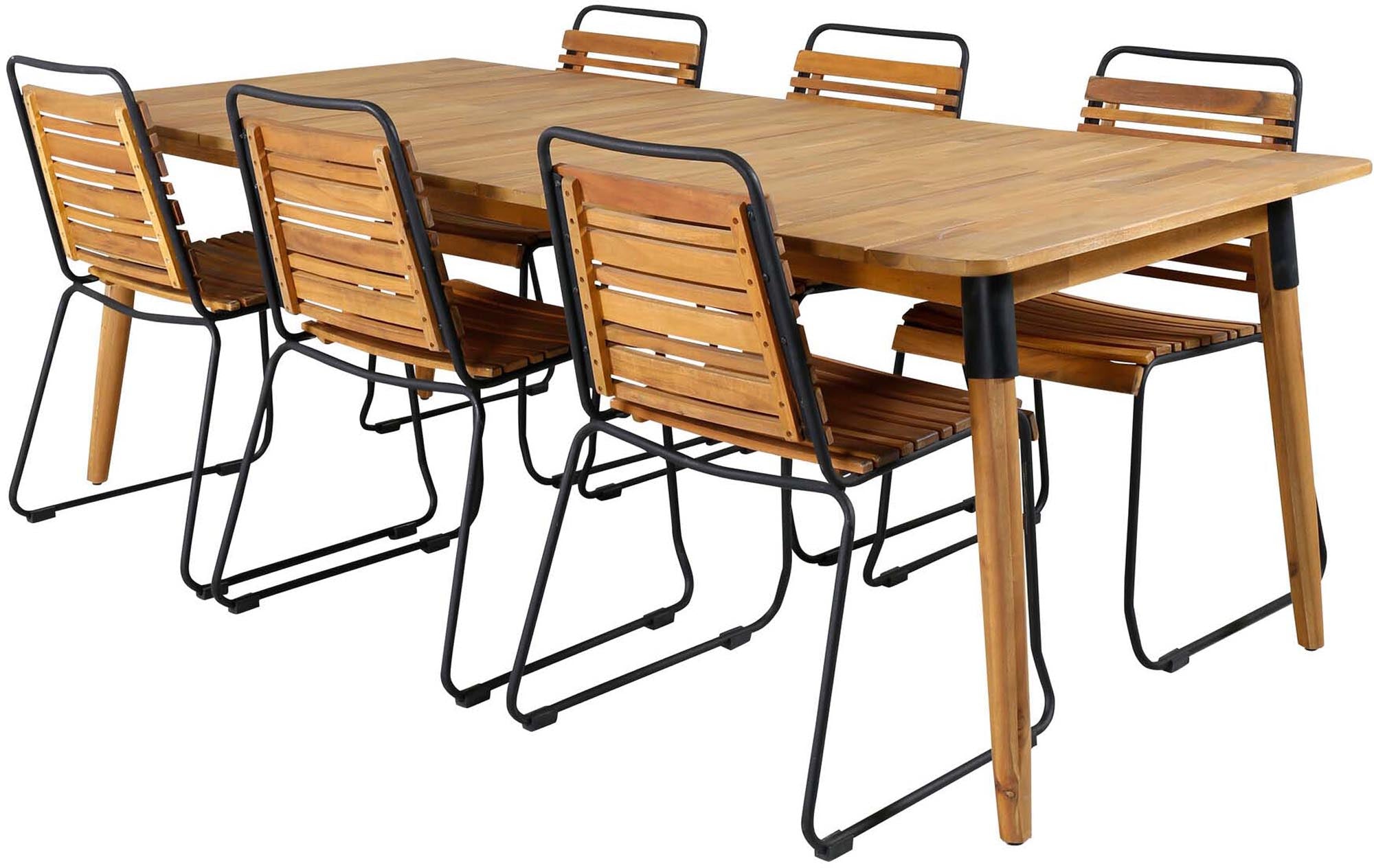 Stilvolles Julian Outdoor-Tischset 210cm für 6 Personen, aus witterungsbeständigem Akazienholz. Perfekt für gesellige Abende im Freien.