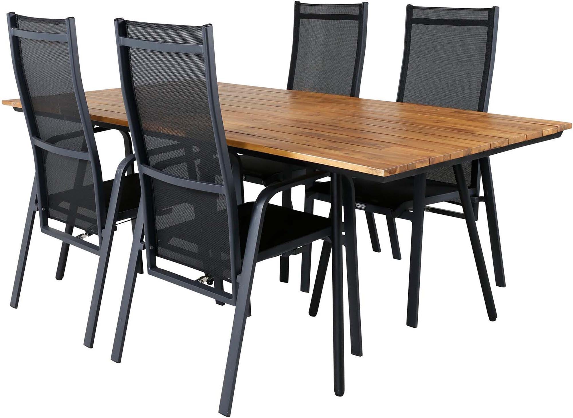 Chan Outdoor-Tischset + Copacabana 200cm/4St. in Schwarz präsentiert im Onlineshop von KAQTU Design AG. Gartentischset ist von Venture Home