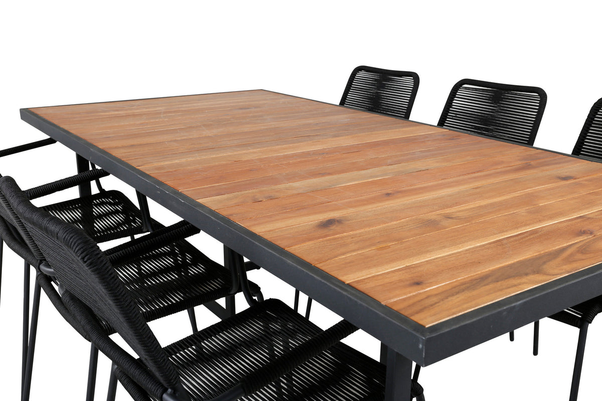 Khung Outdoor-Tischset (Lindos Arm) 200cm/6St. in Schwarz präsentiert im Onlineshop von KAQTU Design AG. Gartentischset ist von Venture Home
