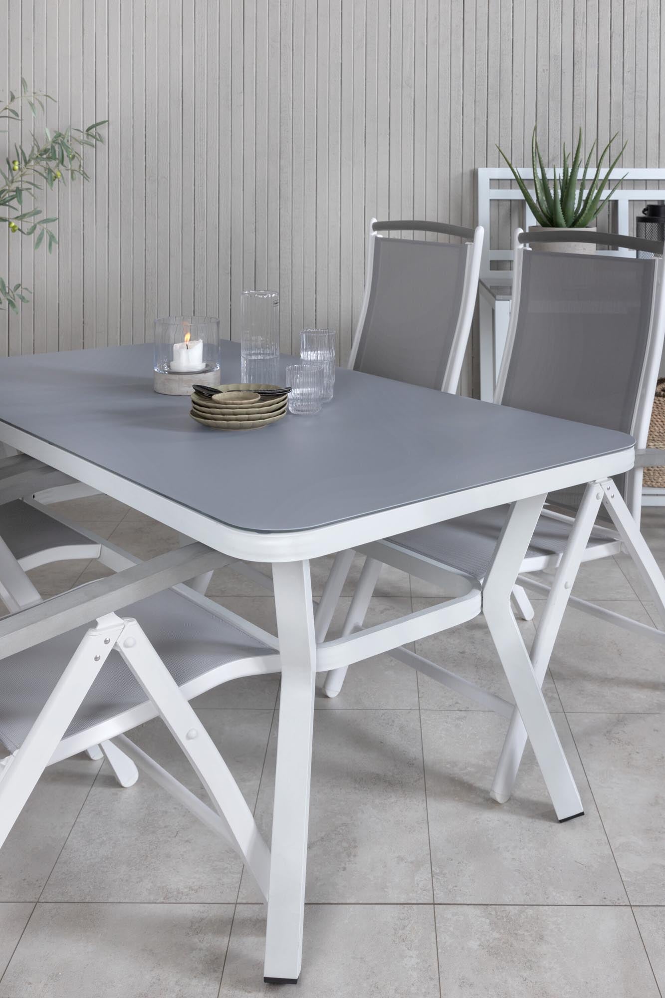 Virya Outdoor-Tischset + Albany 160cm/4St. in Grau weiss präsentiert im Onlineshop von KAQTU Design AG. Gartentischset ist von Venture Home