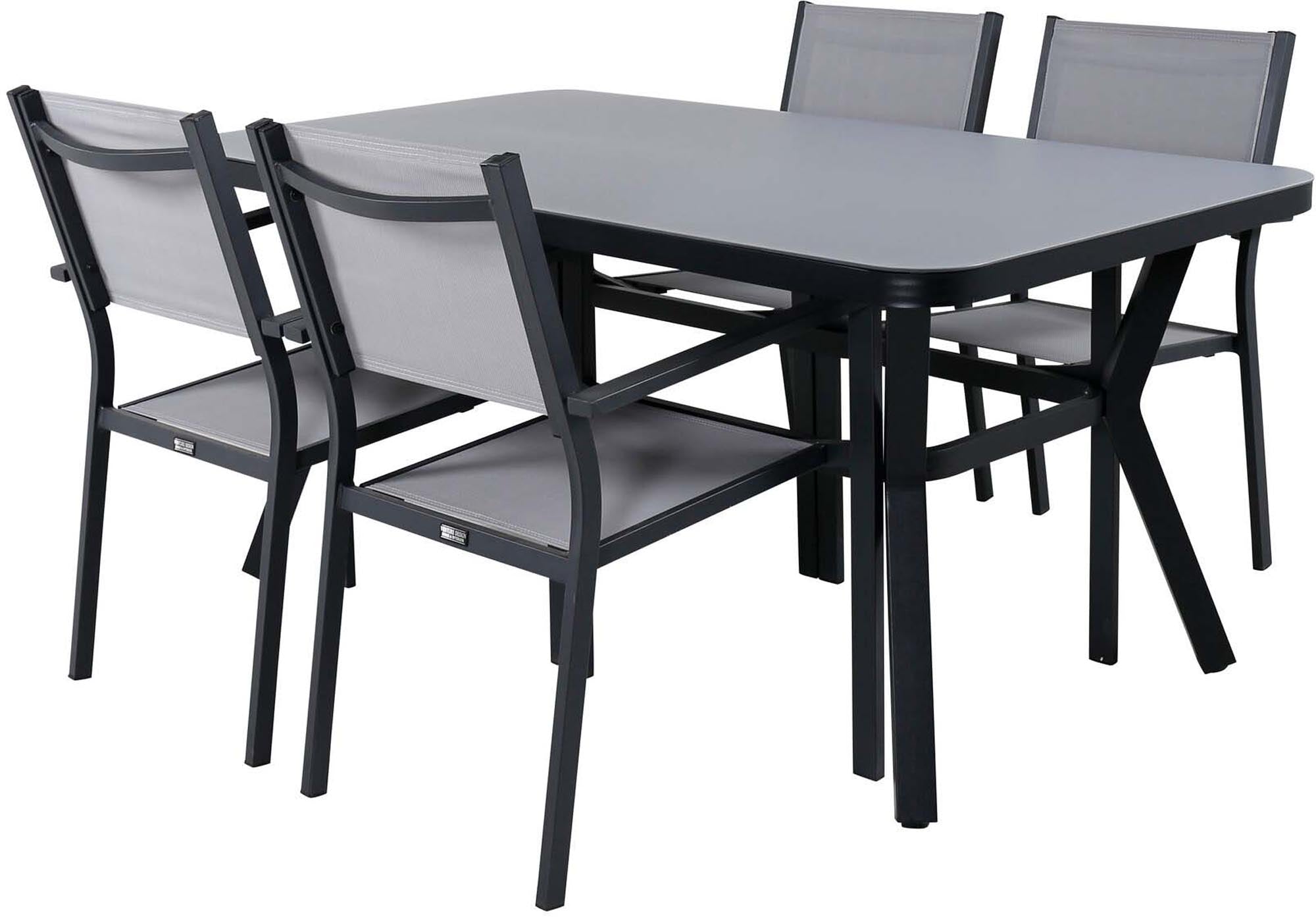 Elegantes Virya Outdoor-Tischset mit 160 cm Tisch und Copacabana Stühlen. Ideal für gesellige Momente im Freien mit bis zu 4 Personen!