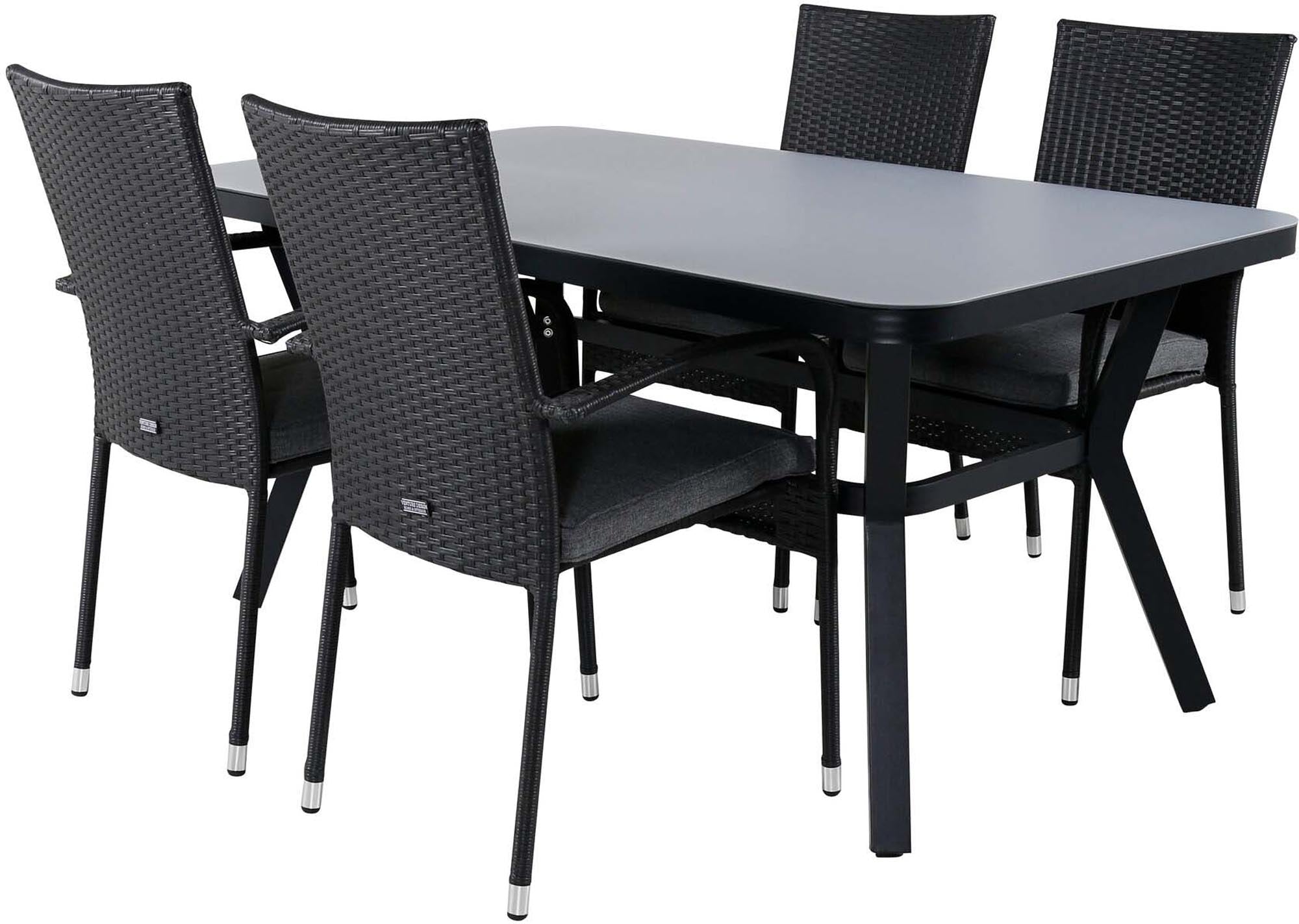 Virya Outdoor-Tischset + Anna 160cm/4St. in Schwarz präsentiert im Onlineshop von KAQTU Design AG. Gartentischset ist von Venture Home