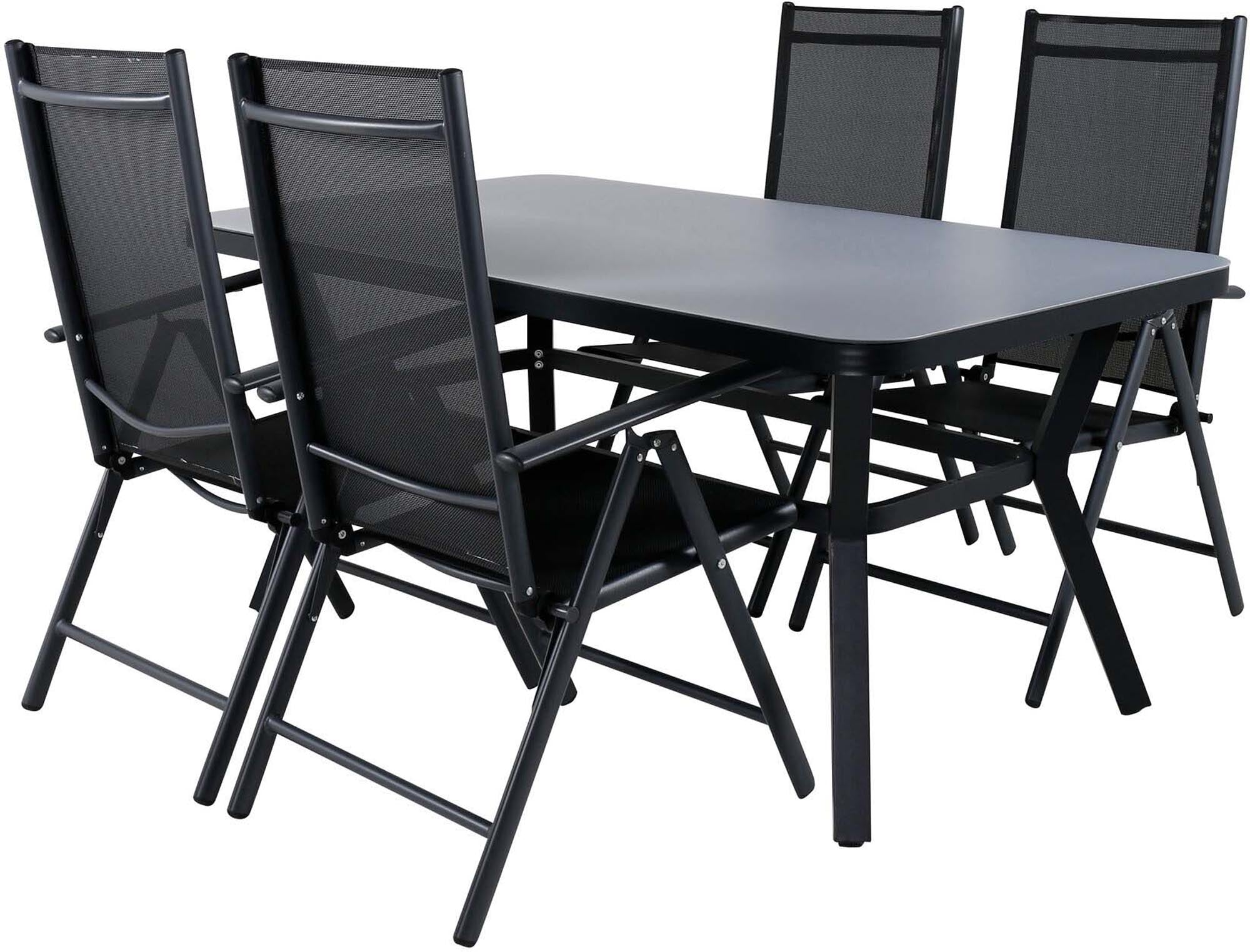 Elegantes Virya Outdoor-Tischset 160cm für 4 Personen, perfekt für gesellige Abende im Freien. Hochwertige Materialien für Langlebigkeit und Komfort.