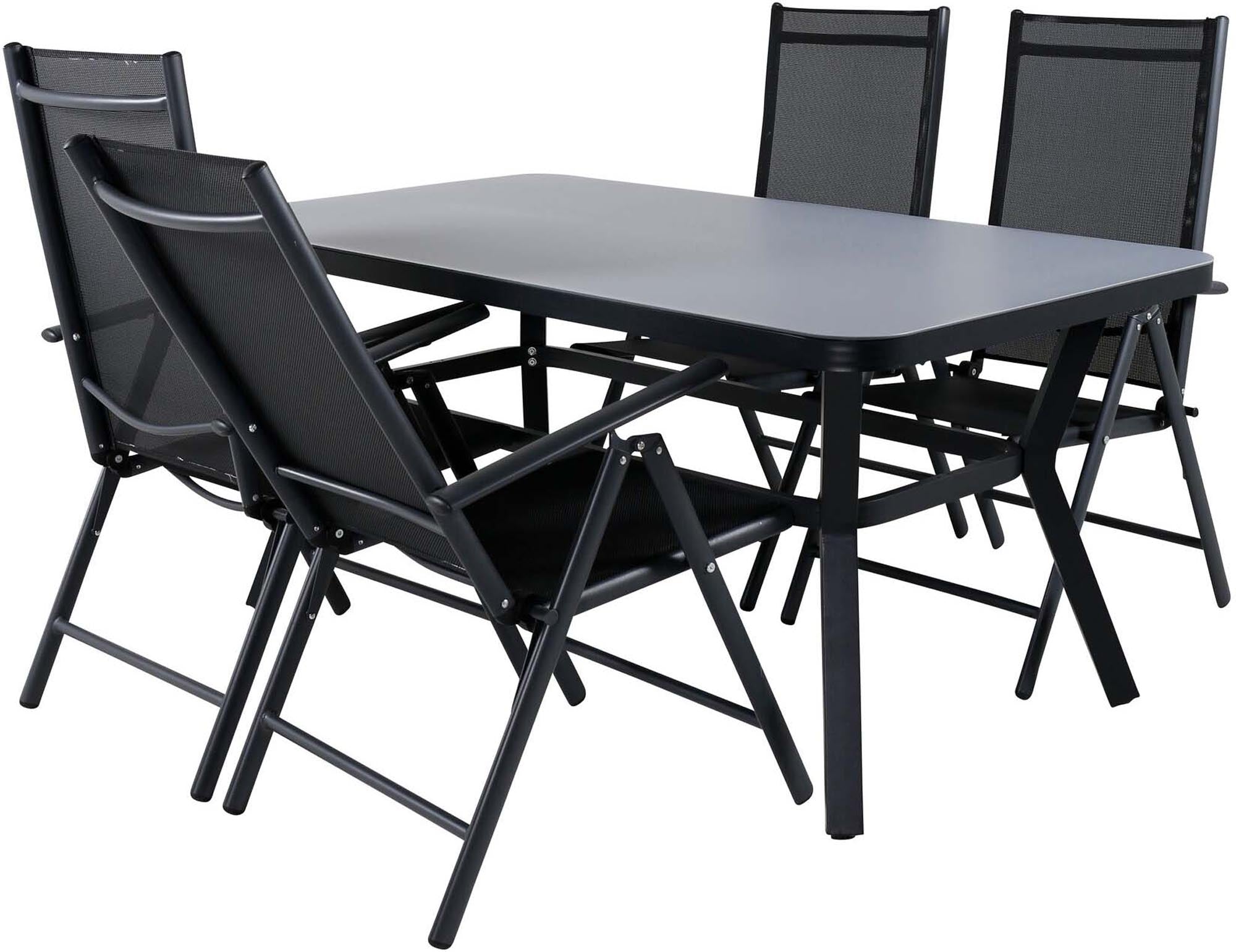 Stilvolles Virya Outdoor-Tischset 160cm für 4 Personen. Ideal für gesellige Momente im Freien, mit langlebigen, pflegeleichten Materialien.