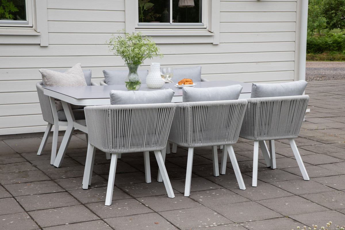 Virya Outdoor-Tischset 200cm/6St. in Grau weiss präsentiert im Onlineshop von KAQTU Design AG. Gartentischset ist von Venture Home