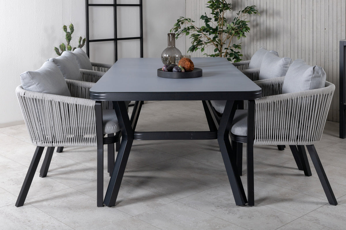 Virya Outdoor-Tischset 200cm/6St. in Schwarzgrau präsentiert im Onlineshop von KAQTU Design AG. Gartentischset ist von Venture Home
