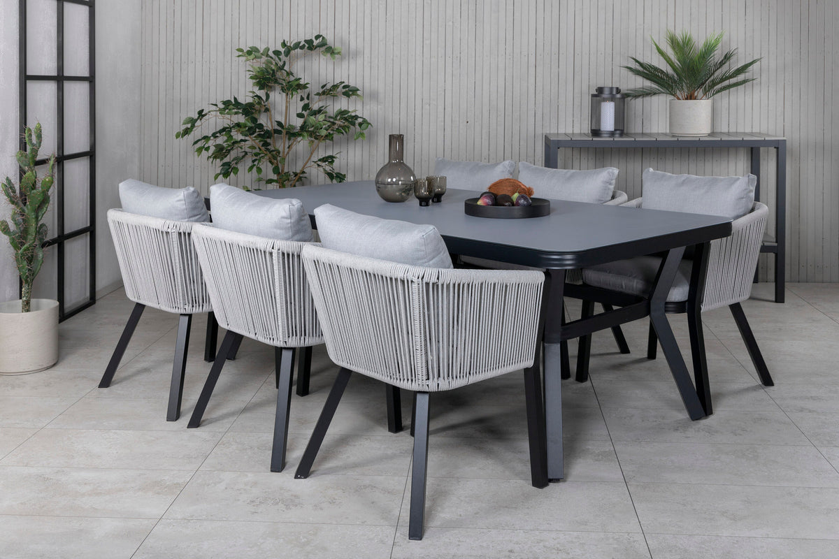 Virya Outdoor-Tischset 200cm/6St. in Schwarzgrau präsentiert im Onlineshop von KAQTU Design AG. Gartentischset ist von Venture Home