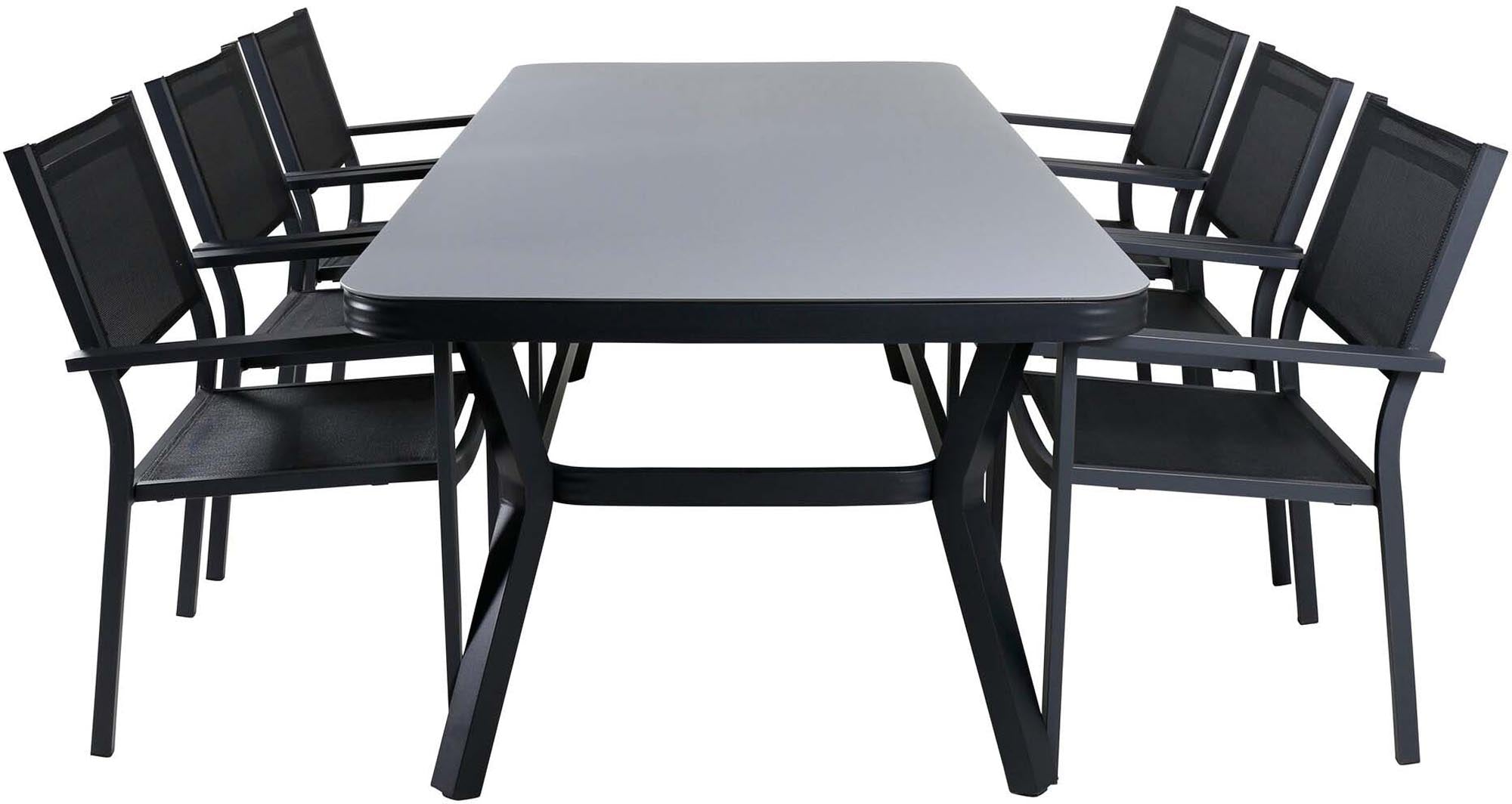 Entdecken Sie das Virya Outdoor-Tischset + Copacabana 200cm/6St. von Venture Home – stilvoll, robust und ideal für gesellige Abende im Freien.