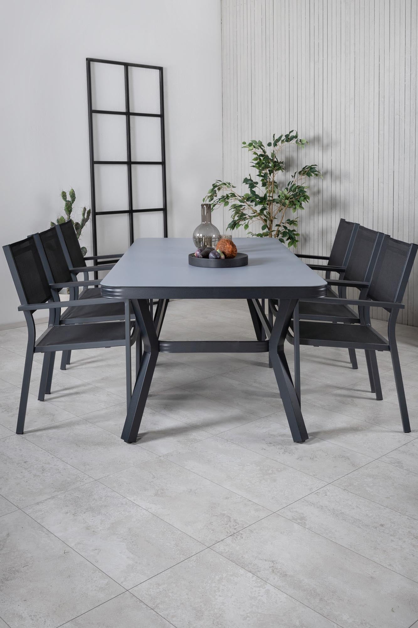 Virya Outdoor-Tischset + Copacabana 200cm/6St. in Schwarz präsentiert im Onlineshop von KAQTU Design AG. Gartentischset ist von Venture Home