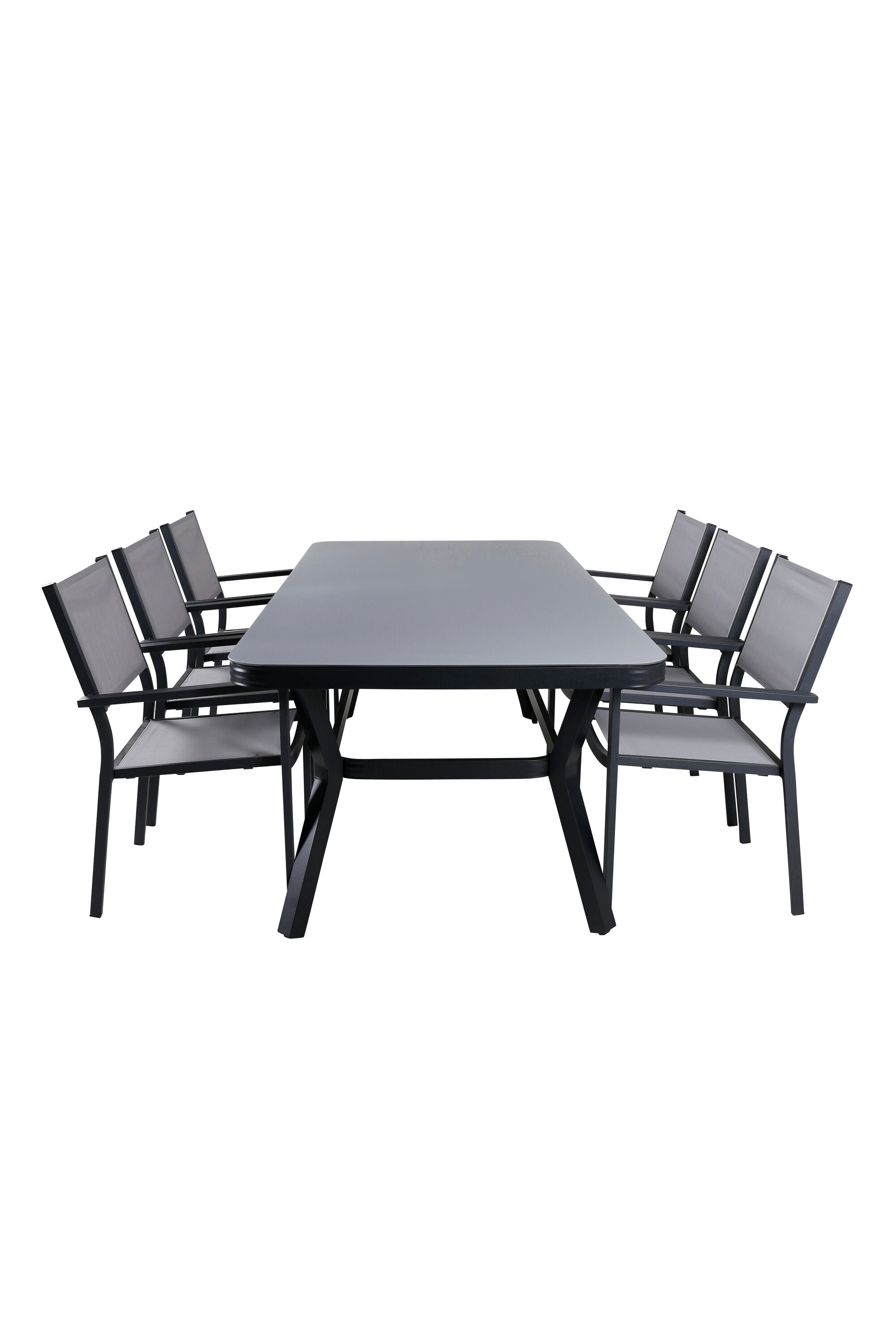 Virya Gartentisch Set mit 6 Stühlen in Schwarzgrau präsentiert im Onlineshop von KAQTU Design AG. Gartentischset ist von Venture Home