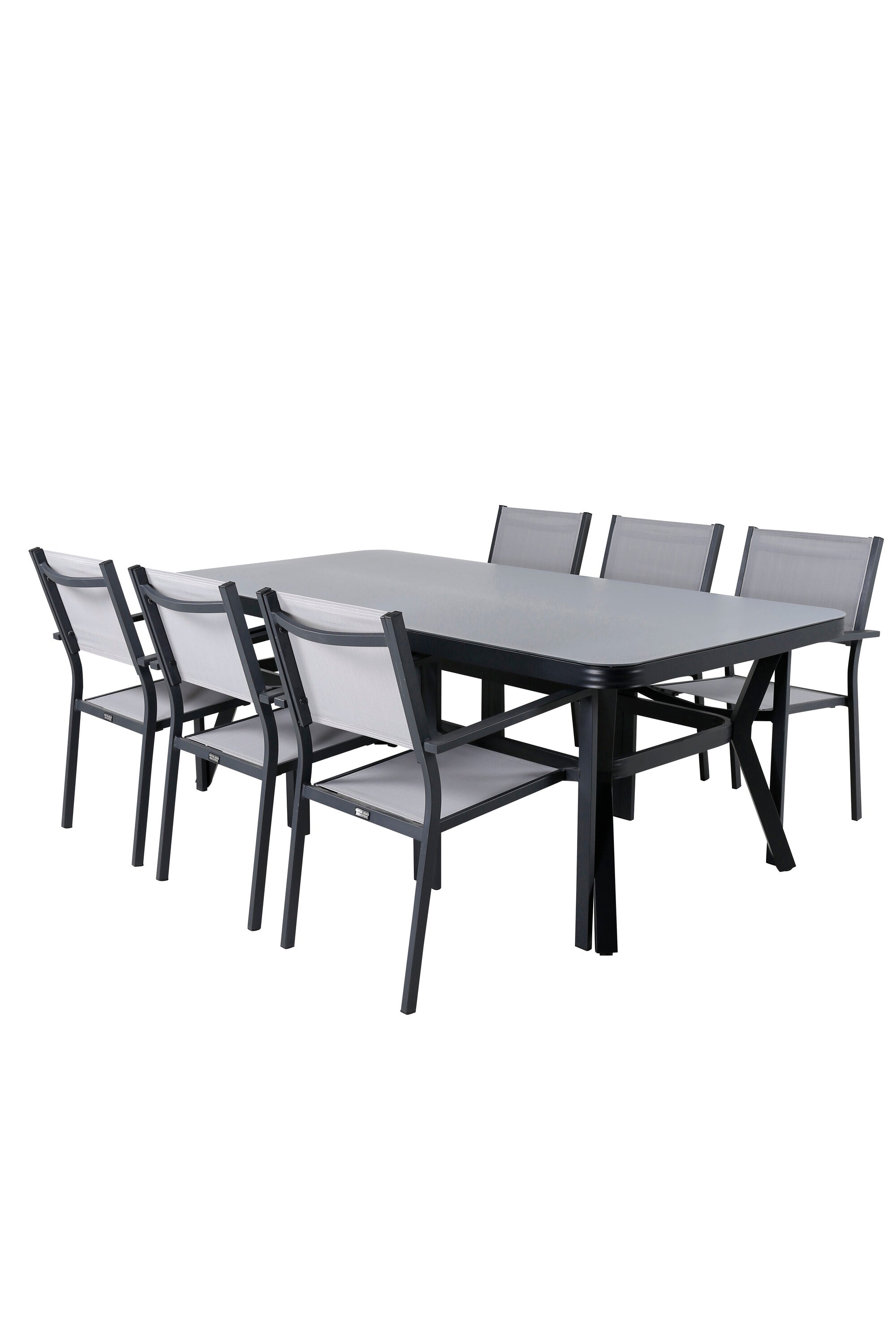 Virya Gartentisch Set mit 6 Stühlen in Schwarzgrau präsentiert im Onlineshop von KAQTU Design AG. Gartentischset ist von Venture Home