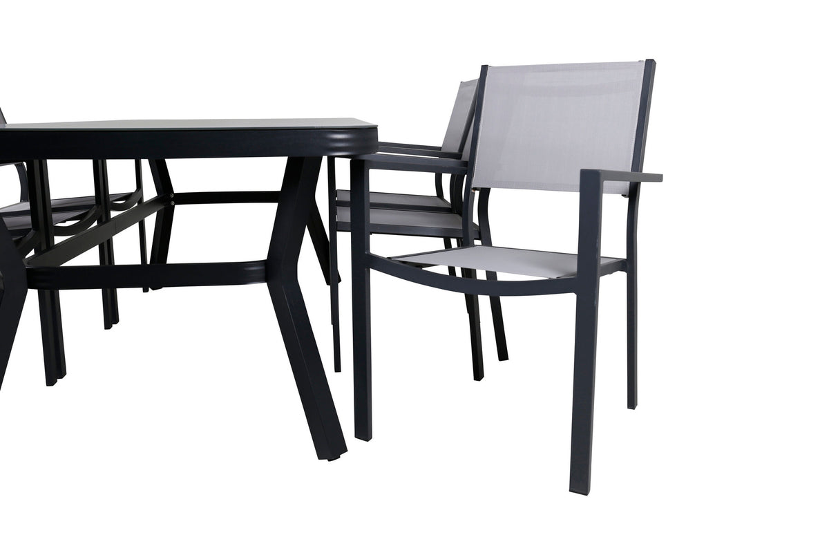 Virya Gartentisch Set mit 6 Stühlen in Schwarzgrau präsentiert im Onlineshop von KAQTU Design AG. Gartentischset ist von Venture Home