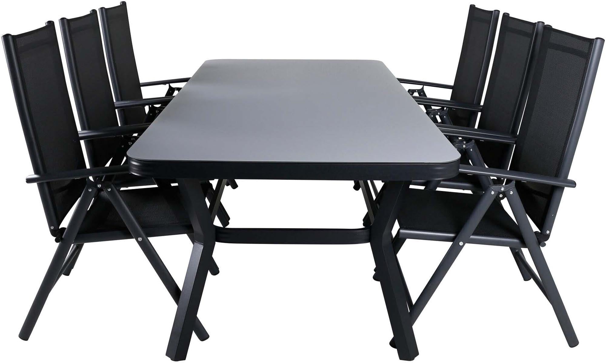 Virya Outdoor-Tischset + Break 200cm/6St. in Schwarz präsentiert im Onlineshop von KAQTU Design AG. Gartentischset ist von Venture Home