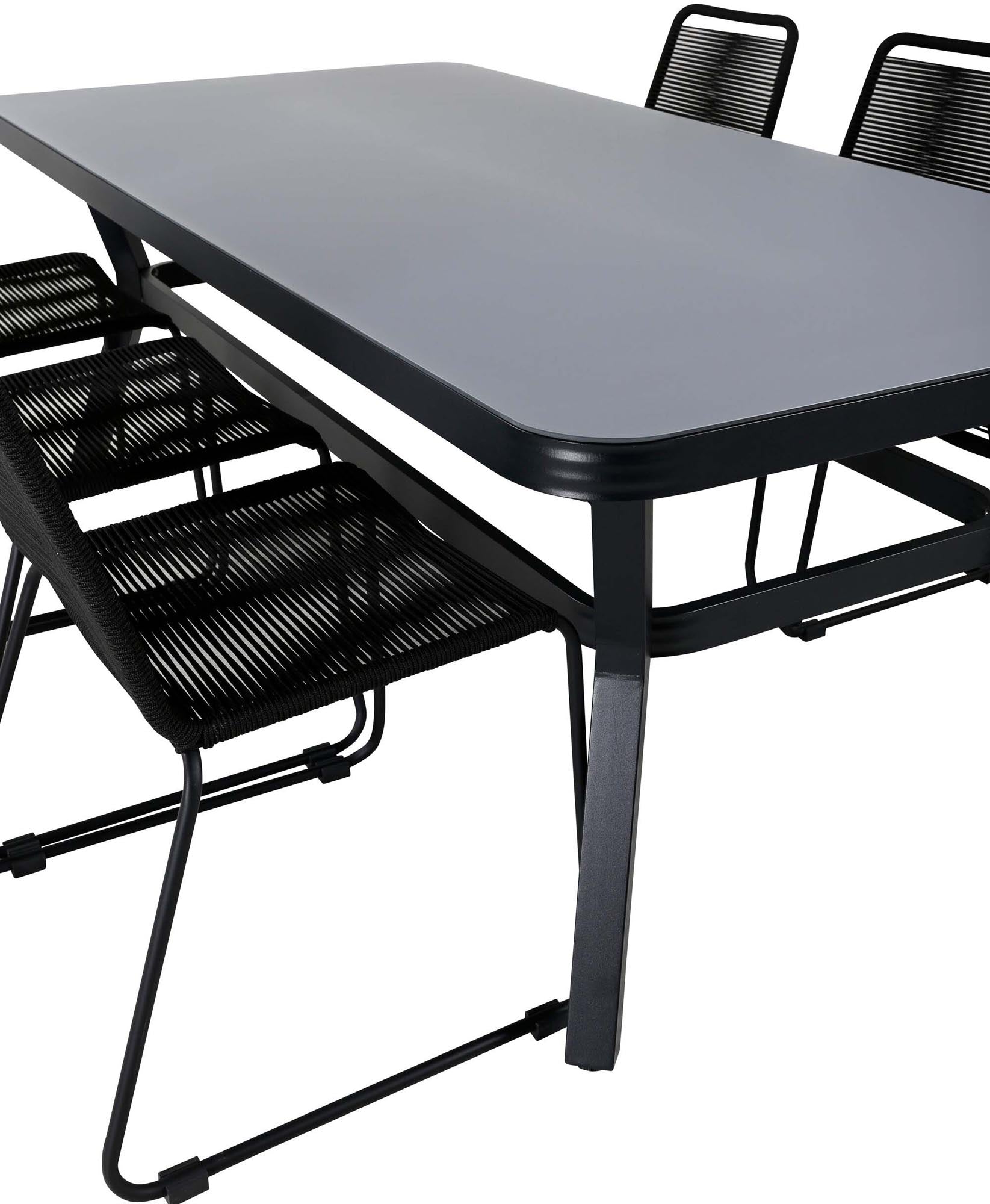 Virya Outdoor-Tischset + Lindos 200cm/6St. in Schwarz präsentiert im Onlineshop von KAQTU Design AG. Gartentischset ist von Venture Home