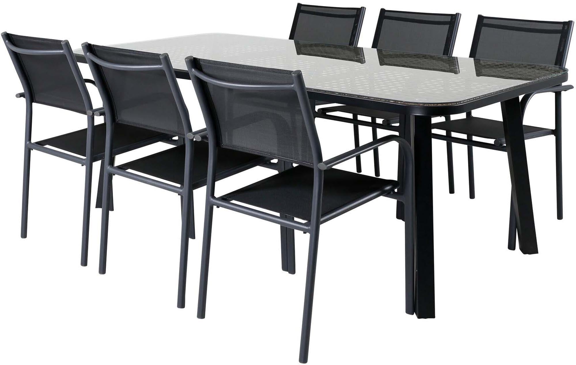 Paola Outdoor-Tischset + Santorini 200cm/6St. in Schwarz präsentiert im Onlineshop von KAQTU Design AG. Gartentischset ist von Venture Home