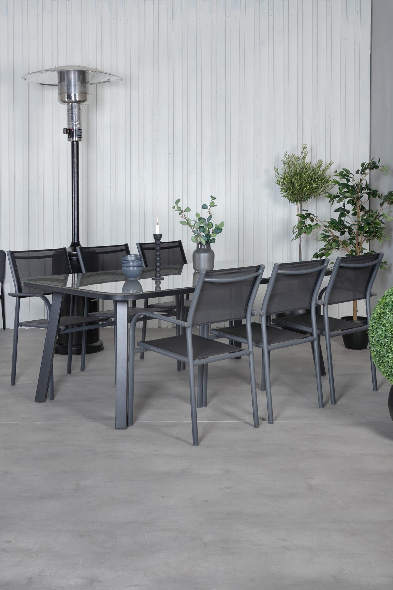 Paola Outdoor-Tischset + Santorini 200cm/6St. in Schwarz präsentiert im Onlineshop von KAQTU Design AG. Gartentischset ist von Venture Home