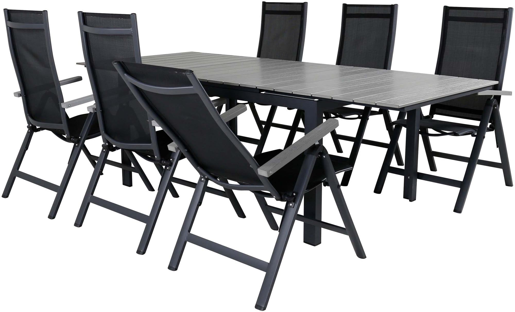 Levels Outdoor-Tischset mit Albany Stühlen: Stilvolles, ausziehbares Set für unvergessliche Gartenpartys und entspannte Abende im Freien.