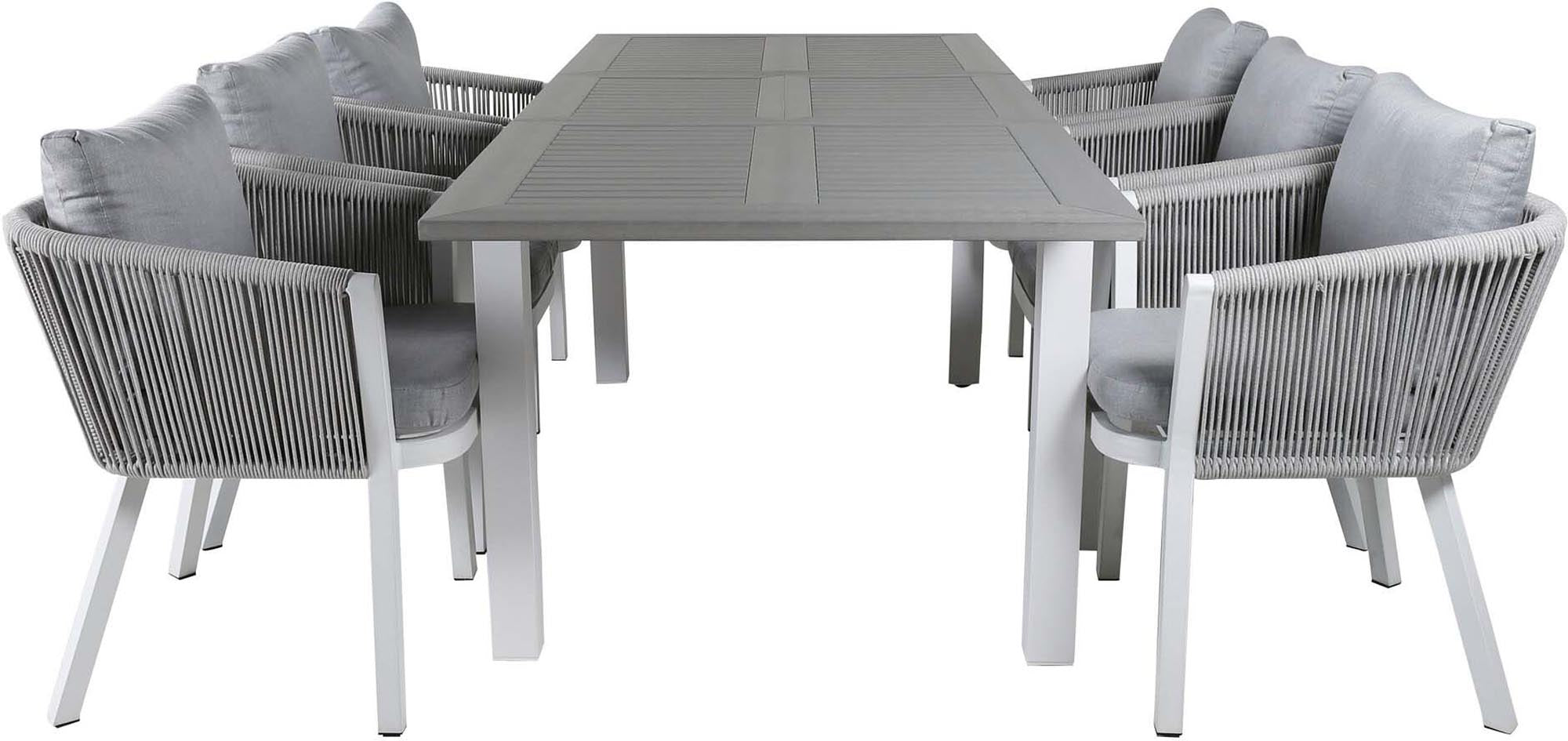 Stilvolles Albany Outdoor-Esstischset: Ausziehbarer Tisch & 4 Virya Stühle, wetterfest, modern, ideal für Garten & Terrasse.