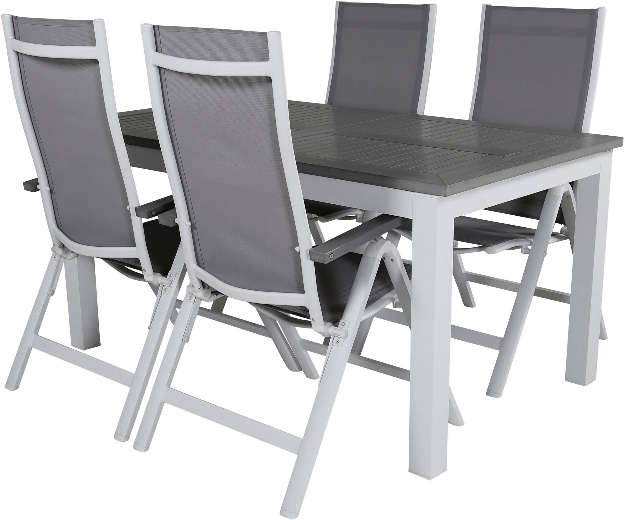 Albany Outdoor-Gartentischset von Venture Home: Stilvolles 152 cm Set mit 4 komfortablen Stühlen, ideal für entspannte Gartenmomente.