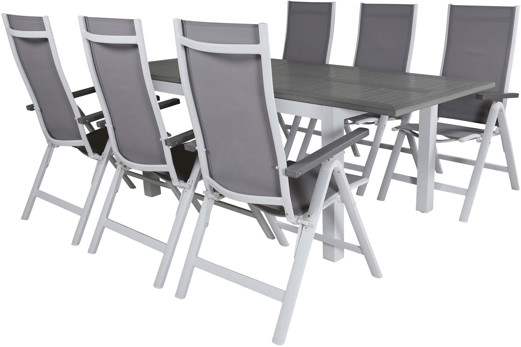 Elegantes Albany Set: Ausziehbarer Tisch & 6 Stühle für draussen.