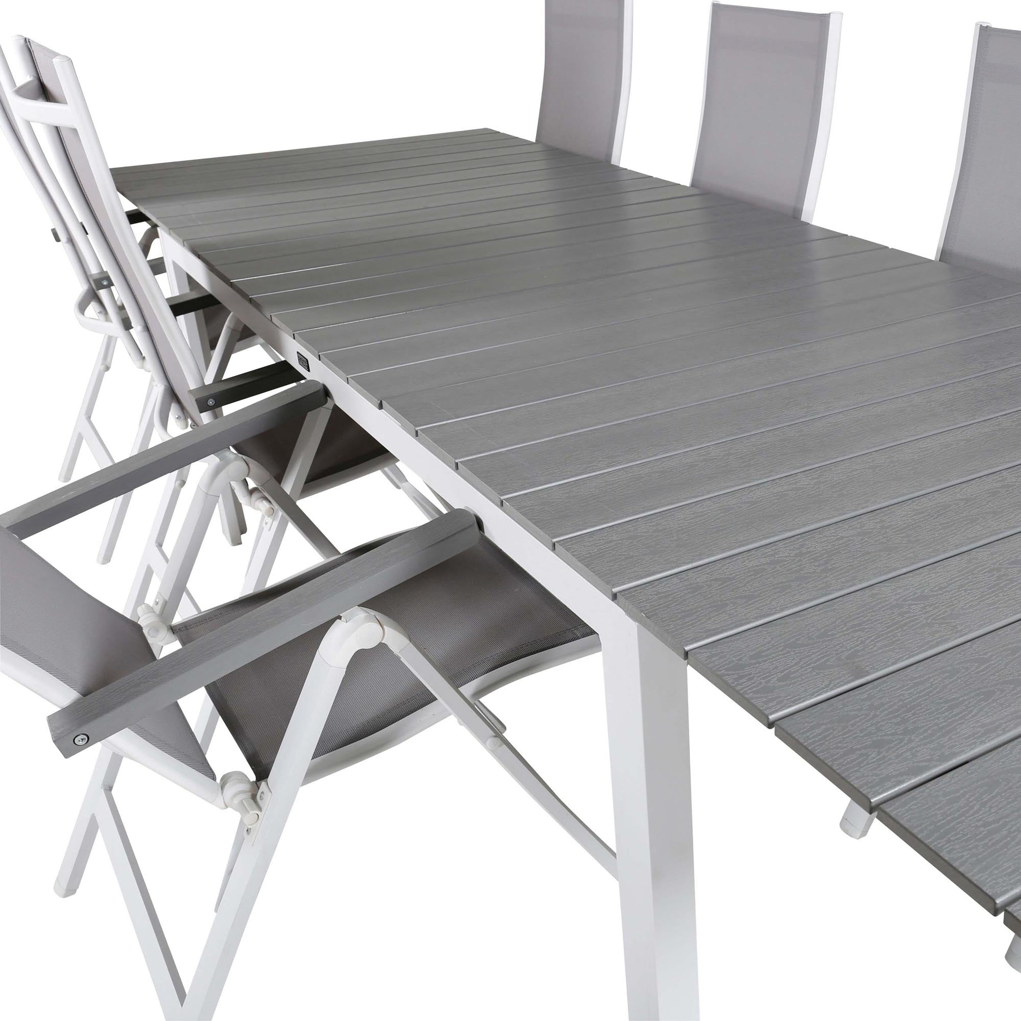 Elegantes Tischset für 8, perfekt für gesellige Abende im Freien, mit langlebigen Materialien und komfortablen Stühlen.