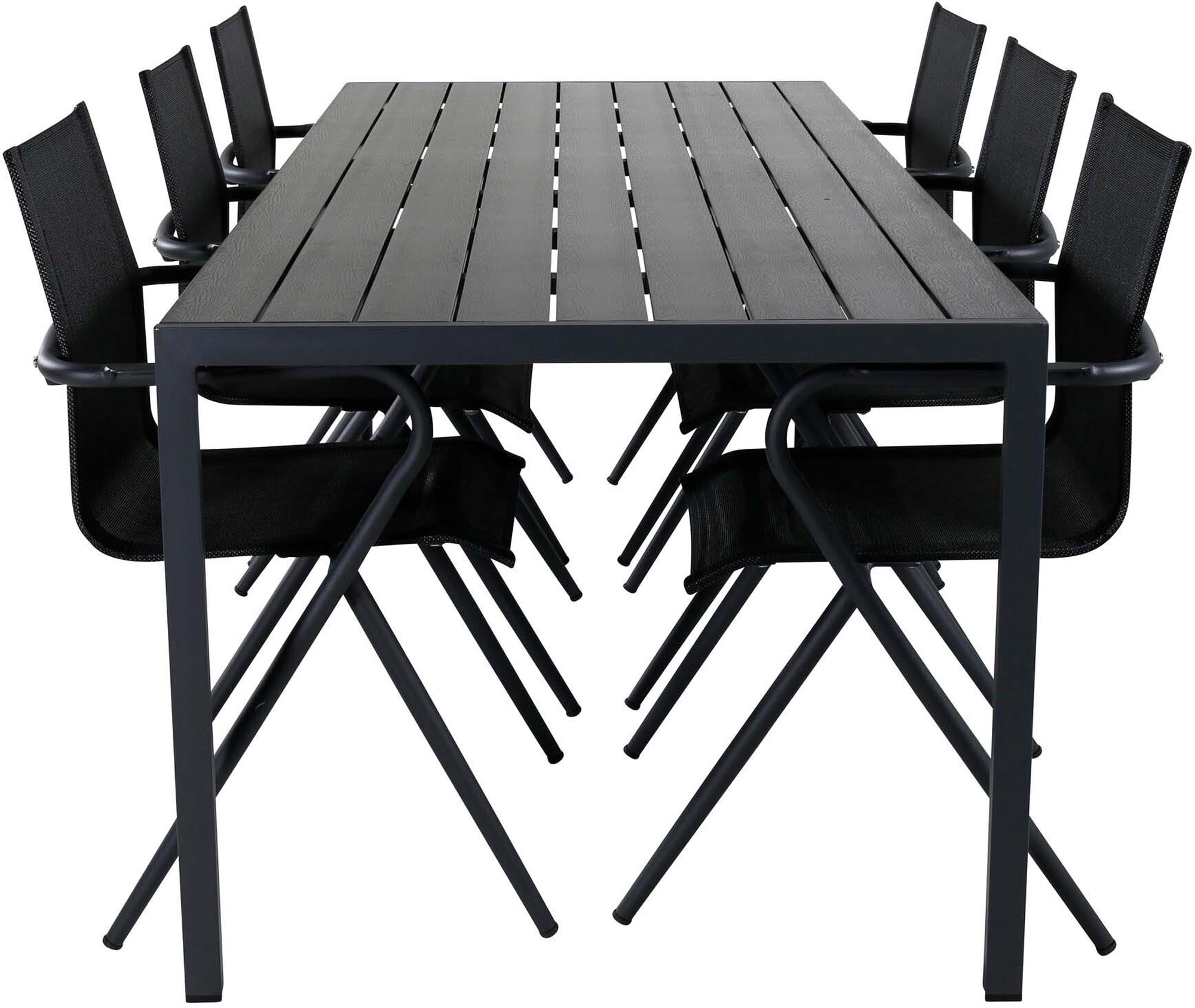 Entdecken Sie das Break Outdoor-Tischset + Alina 205cm/6St. von Venture Home – stilvoll, wetterfest und ideal für gesellige Momente im Freien.